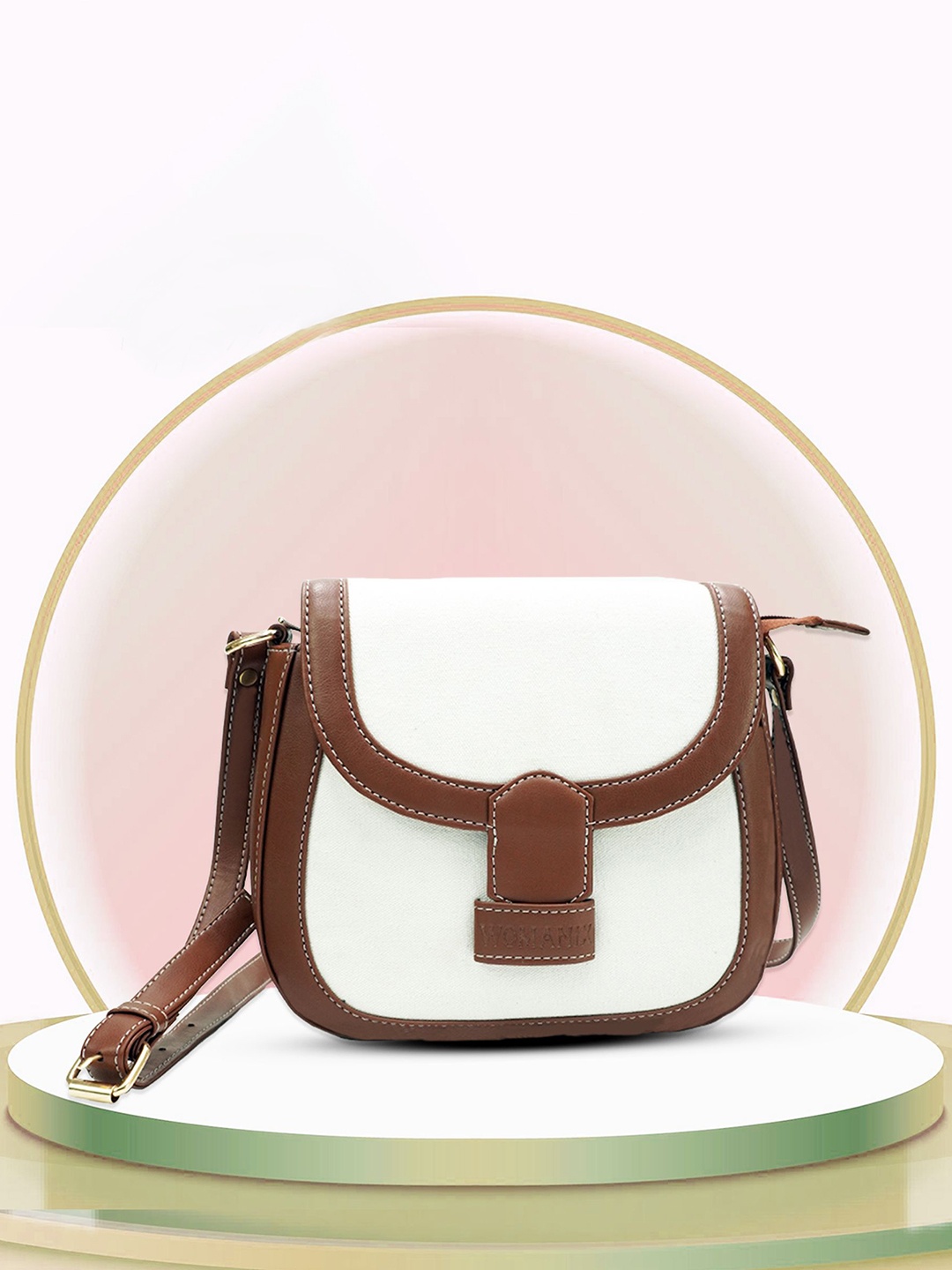 

Womanix Colourblocked Half Moon Handheld Bag with Tasselled, Beige
