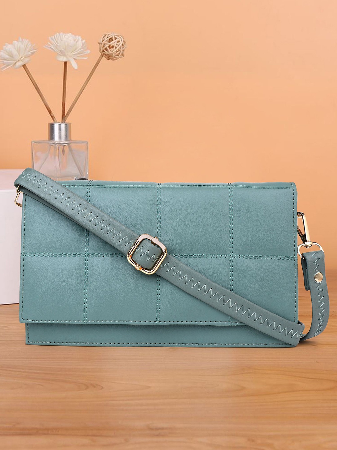 

Womanix Checked PU Structured Sling Bag, Green
