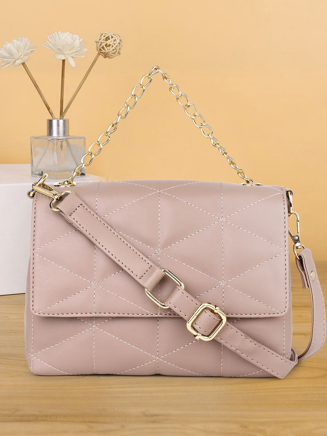 

Womanix PU Structured Sling Bag with Quilted, Peach