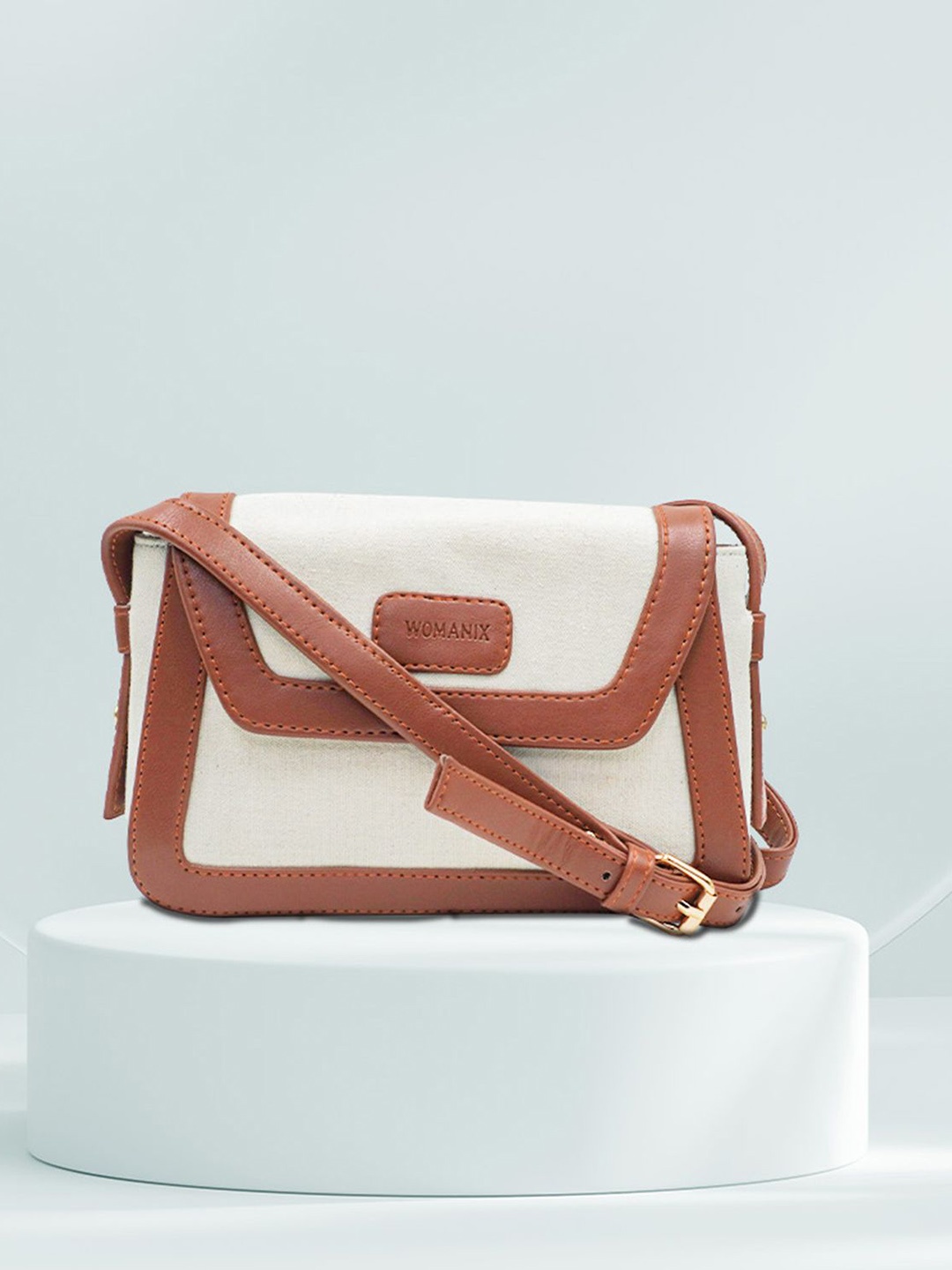 

Womanix Shopper Sling Bag with Applique, Beige