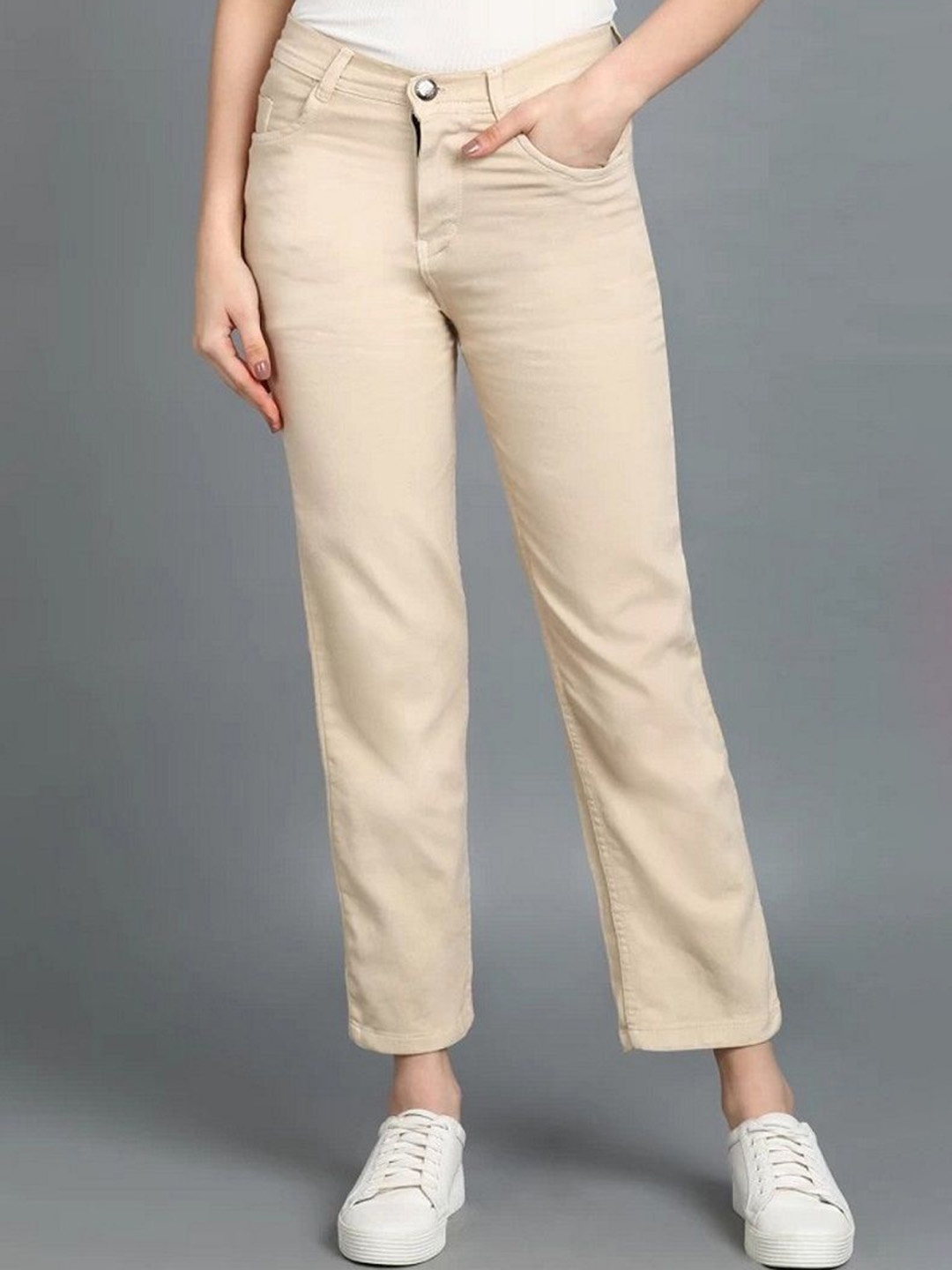 

Perfect Outlet Women Straight Fit High-Rise Clean Look Stretchable Jeans, Cream
