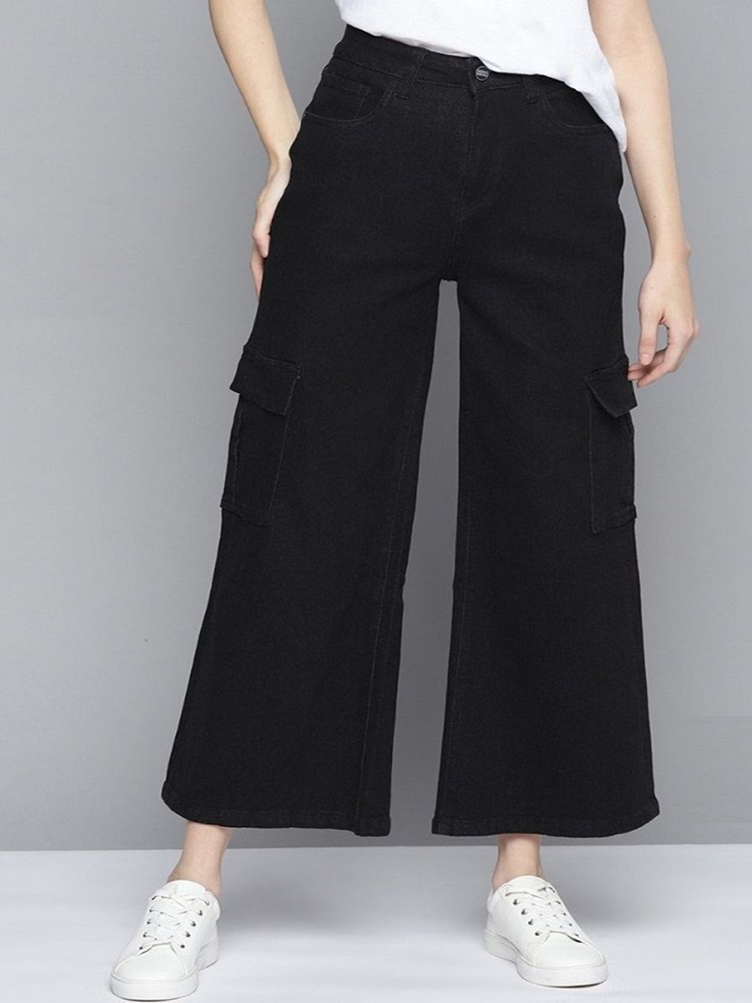 

Perfect Outlet Women Wide Leg High-Rise Clean Look Stretchable Jeans, Black