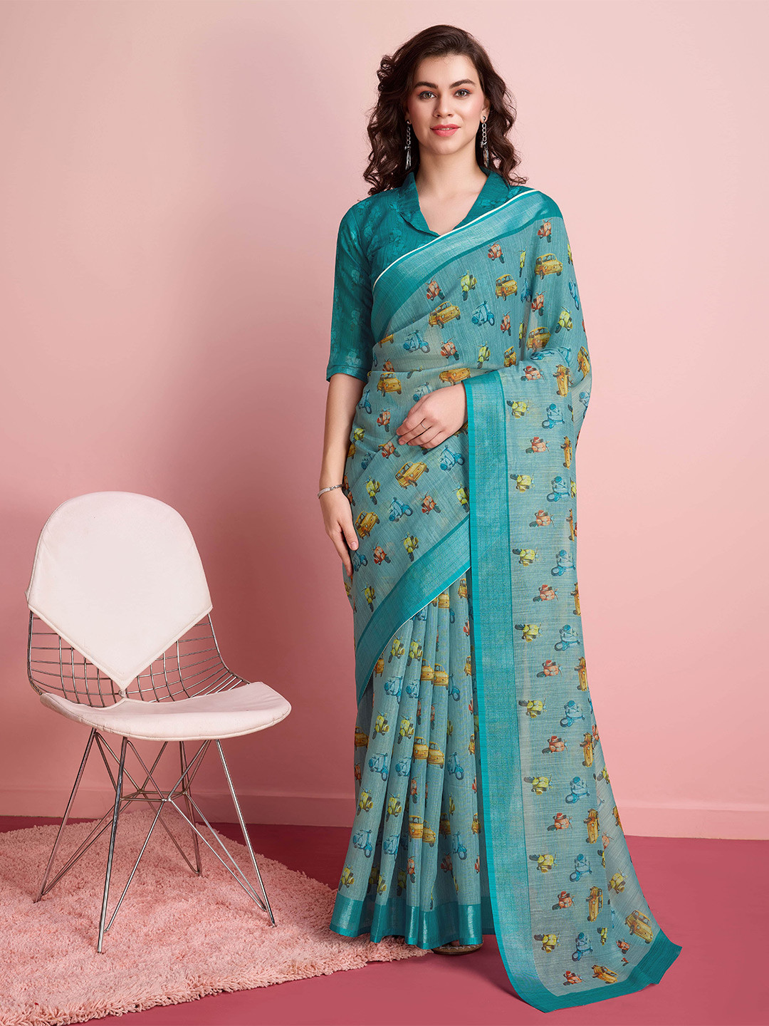 

RACHNA Ethnic Motifs Ready to Wear Saree, Blue