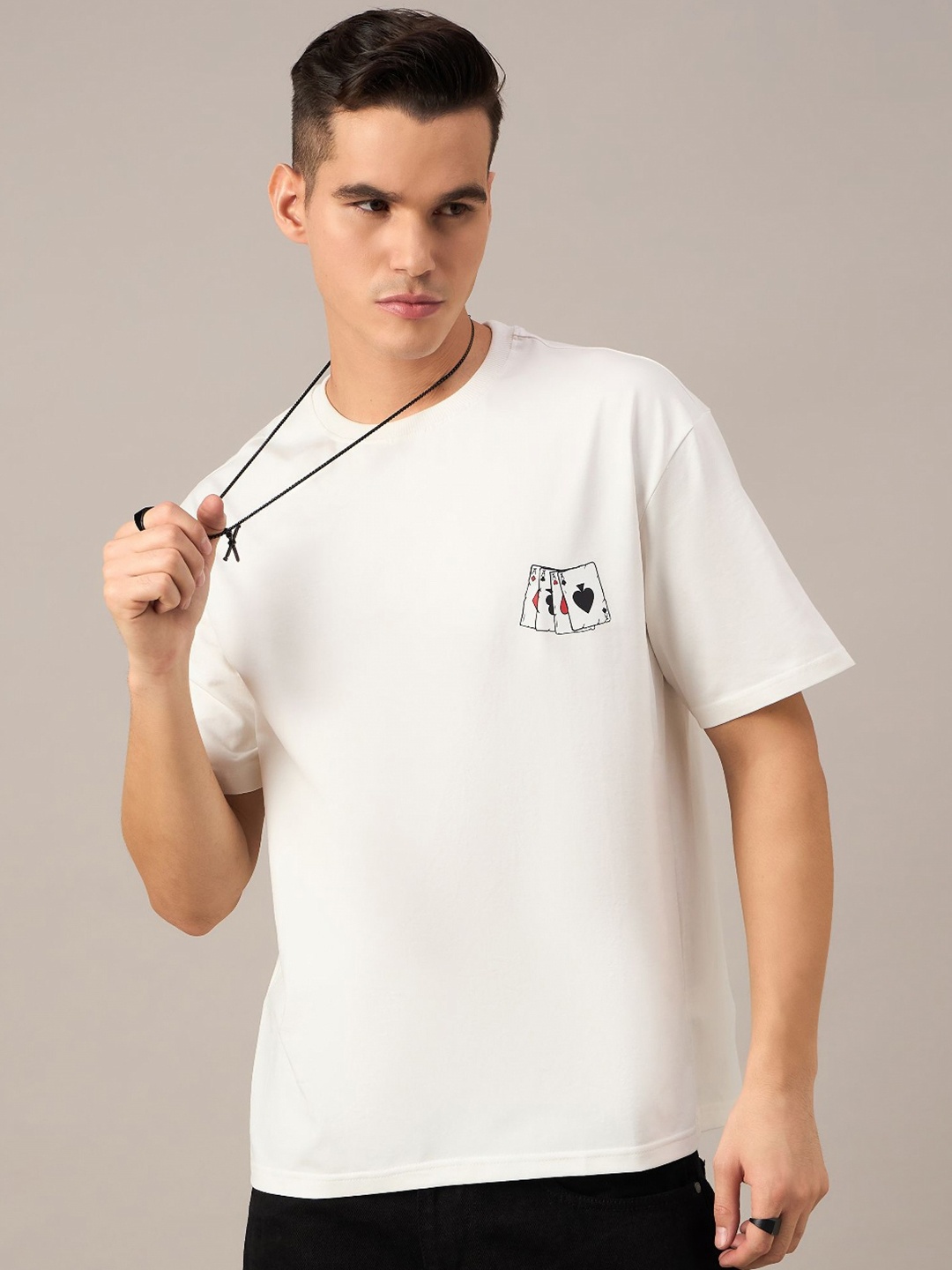 

REPRISE Men Graphic Printed Round Neck Cotton Oversized T-Shirt, White