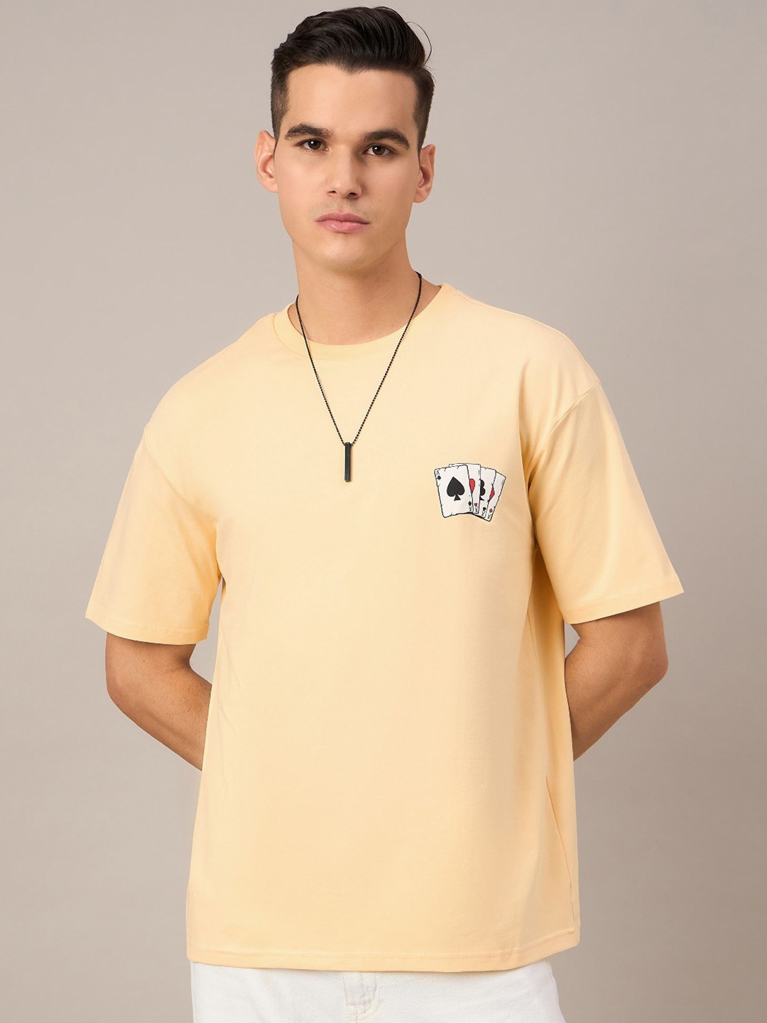 

REPRISE Men Graphic Printed Round Neck Cotton Oversized T-Shirt, Yellow