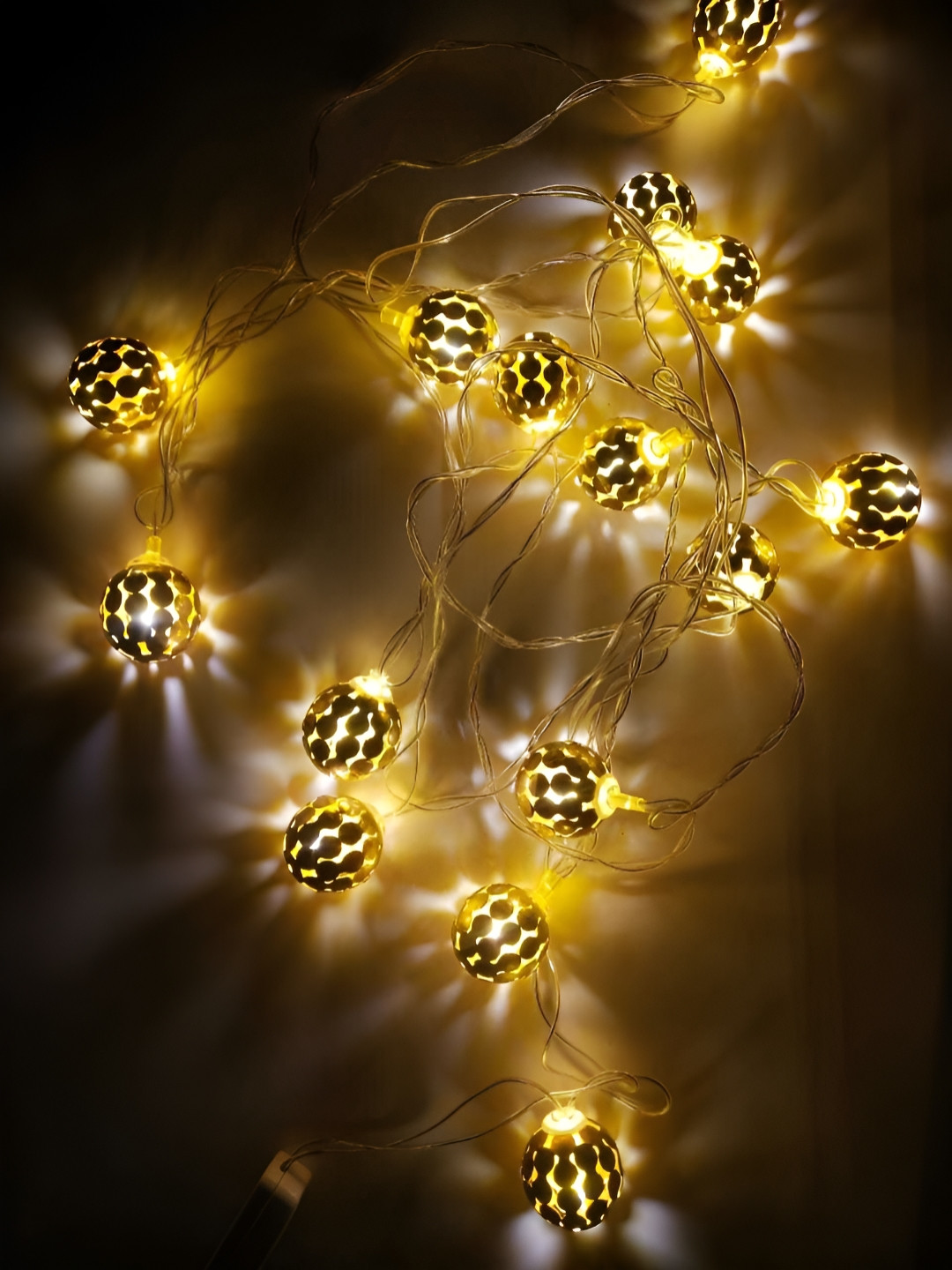 

ENORMITY Gokd Toned Metal Ball Shape String Lights, Gold