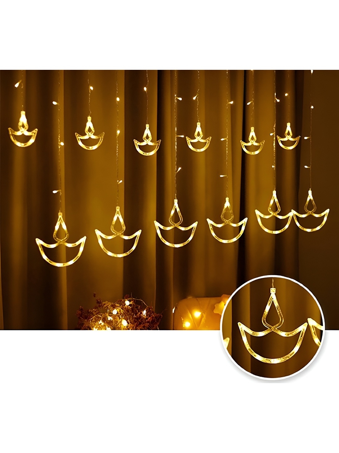 

ENORMITY Yellow 138 Diya Shaped LED String Lights