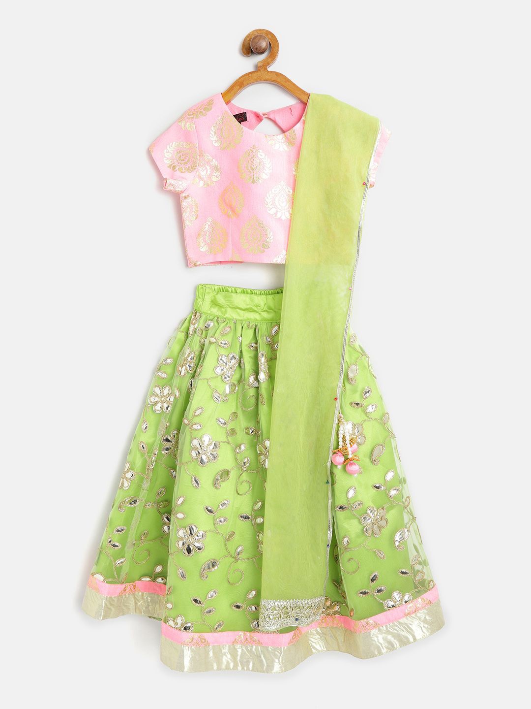 

pspeaches Girls Woven Design Gotta Patti Ready to Wear Lehenga & Blouse With Dupatta, Pink