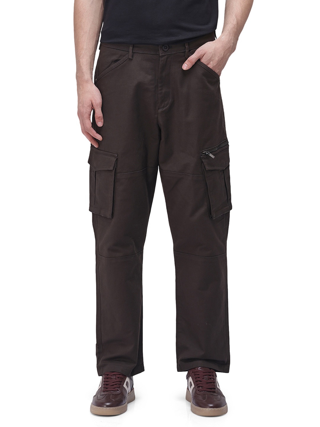 

RARE RABBIT Men Regular Fit Tailored Cargo Trousers, Brown