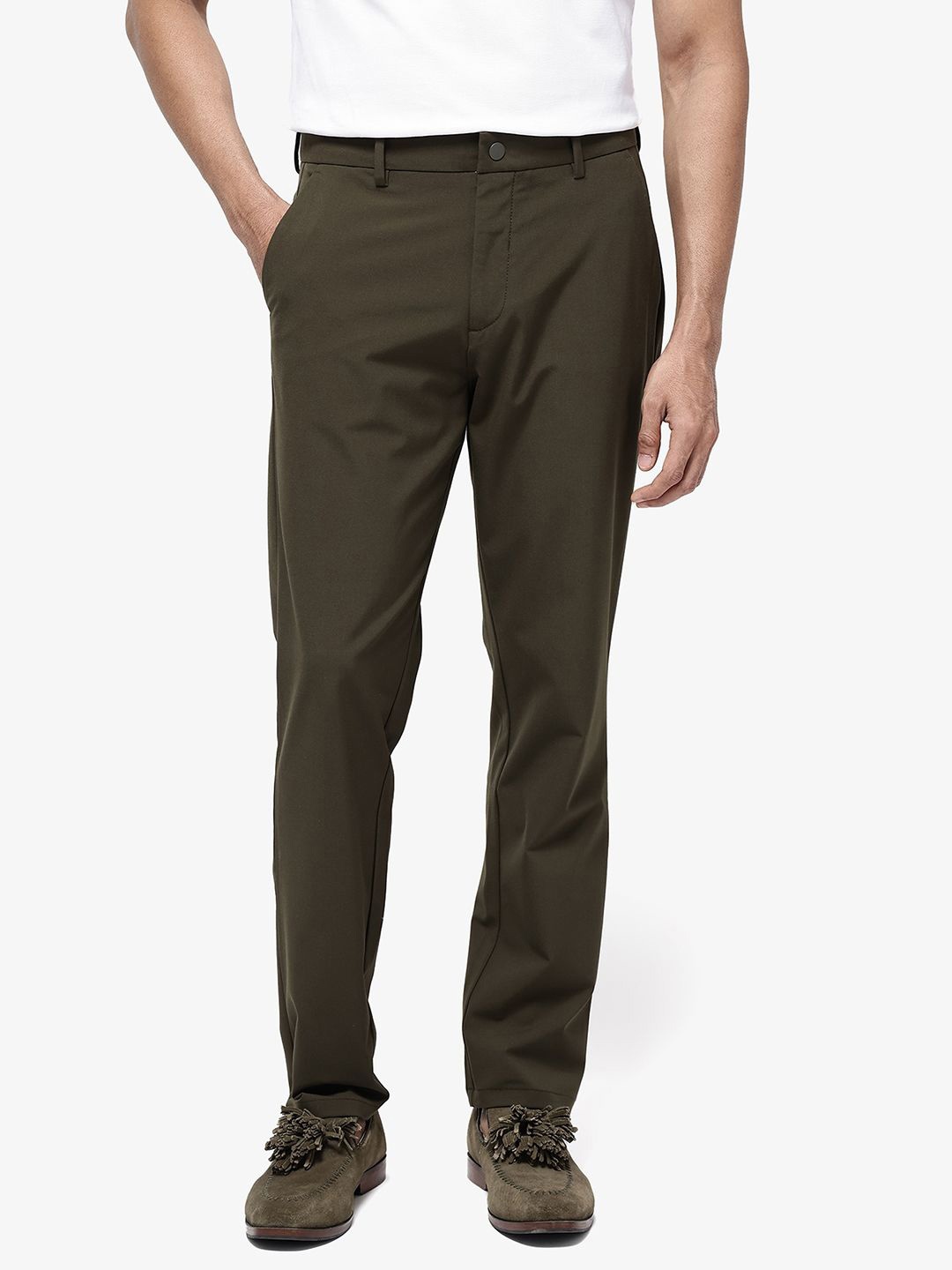 

RARE RABBIT Men Regular Fit Casual Mid-Rise Trousers, Olive