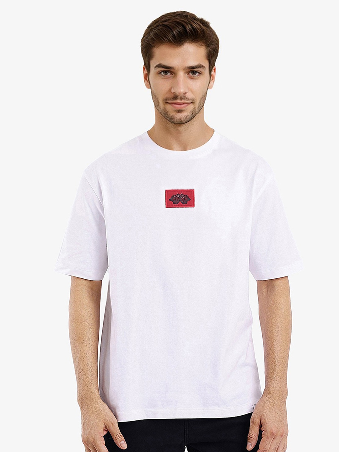 

RARE RABBIT Men Other Printed Graphic Print Others Round Neck Cotton Oversized T-Shirt, White
