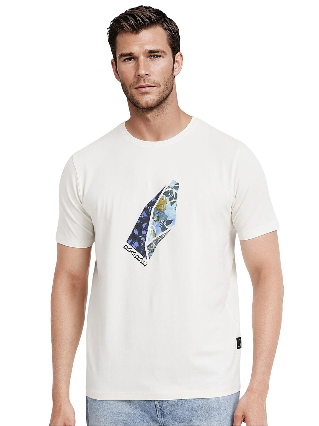 

RARE RABBIT Men Graphic Printed Graphic Print Others Round Neck Cotton T-Shirt, Off white