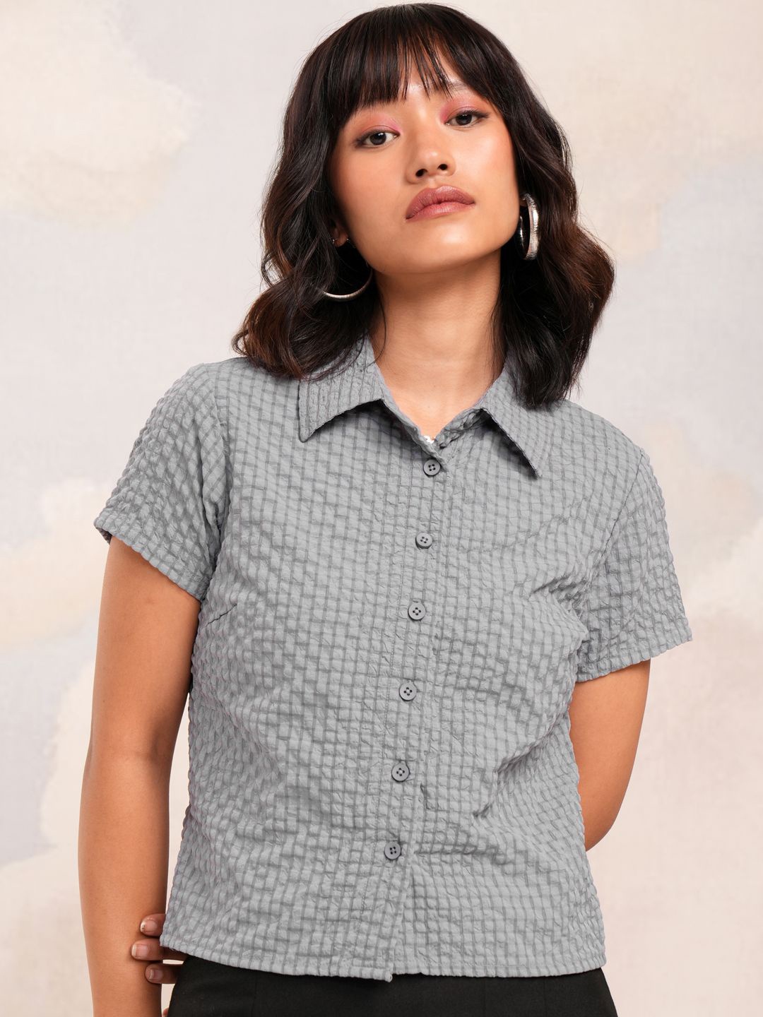 

Tokyo Talkies Checked Shirt Style Top, Grey