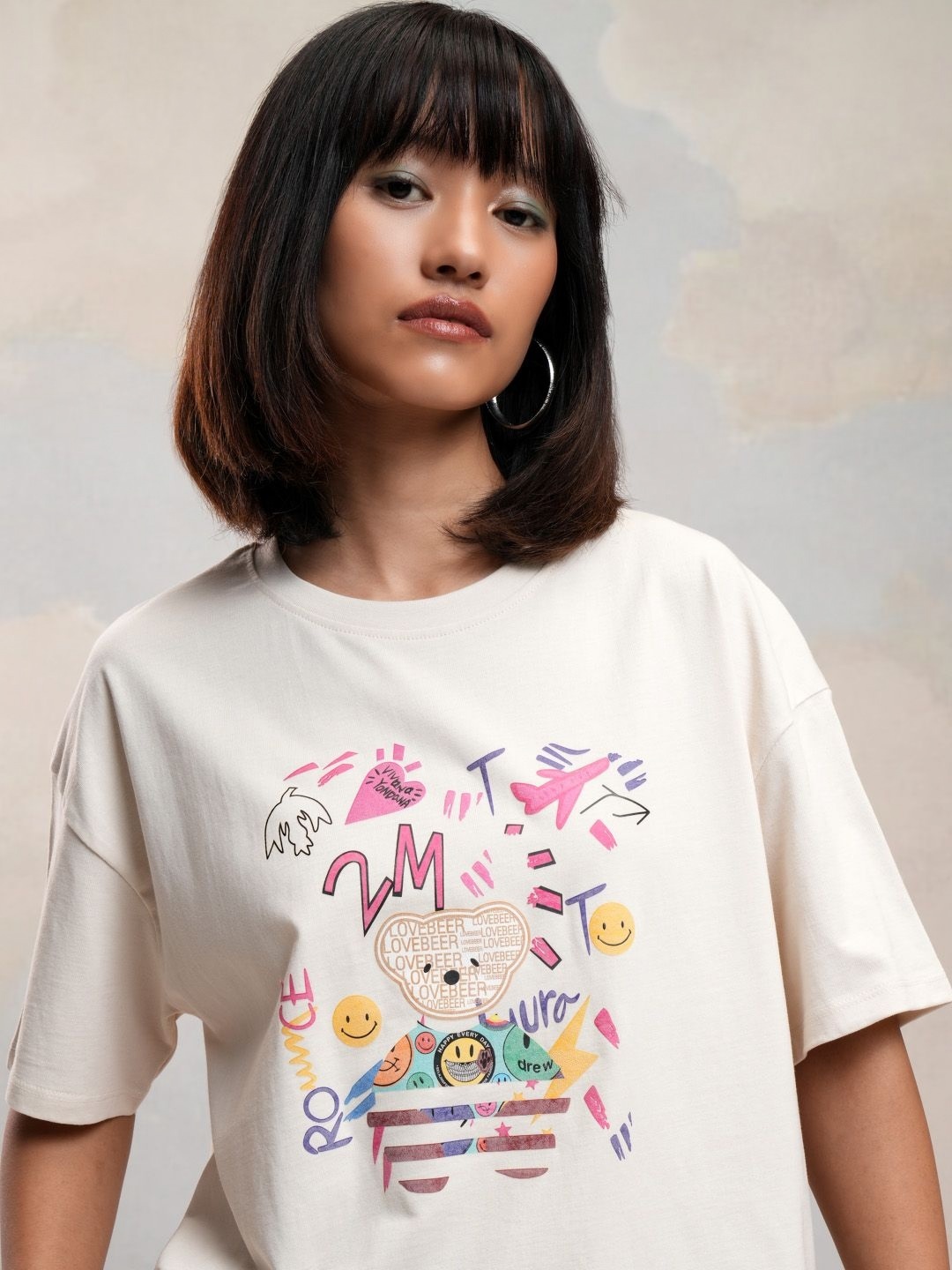 

Street By Tokyo Talkies Women Printed Extended Sleeves Boxy T-shirt, Off white