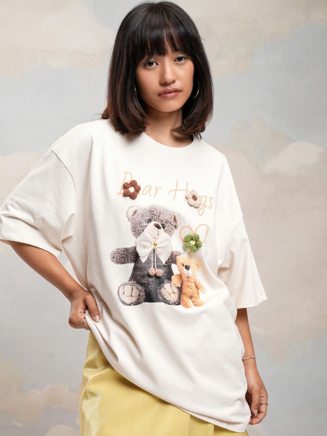 

Street By Tokyo Talkies Women Printed V-Neck Applique T-shirt, Off white