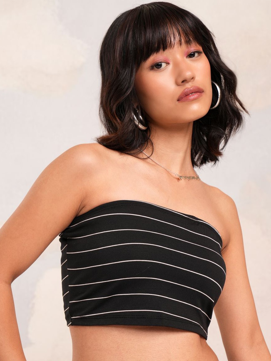 

Tokyo Talkies Striped Tube Crop Top, Black