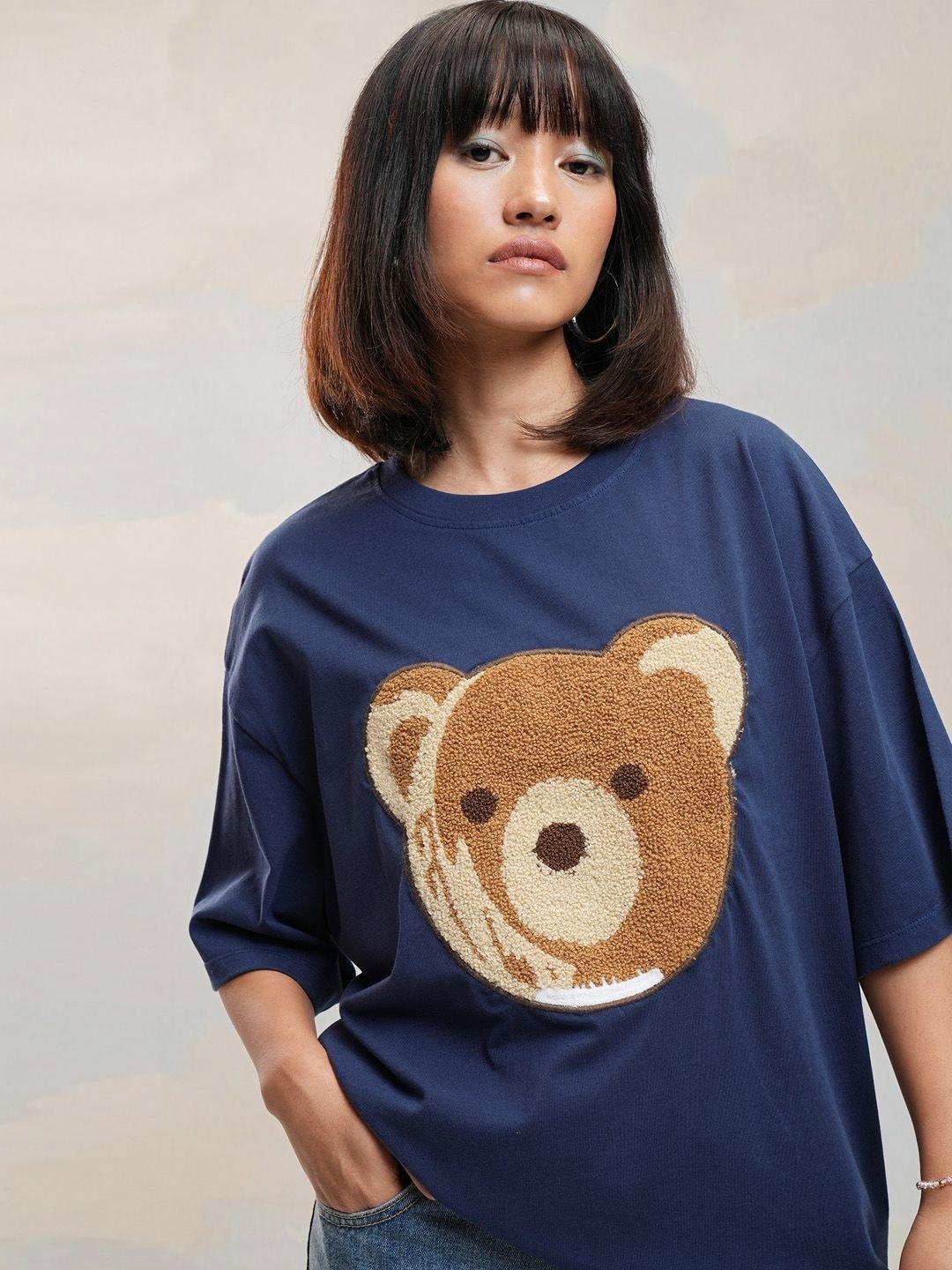 

Street By Tokyo Talkies Women Printed Extended Sleeves T-shirt, Navy blue