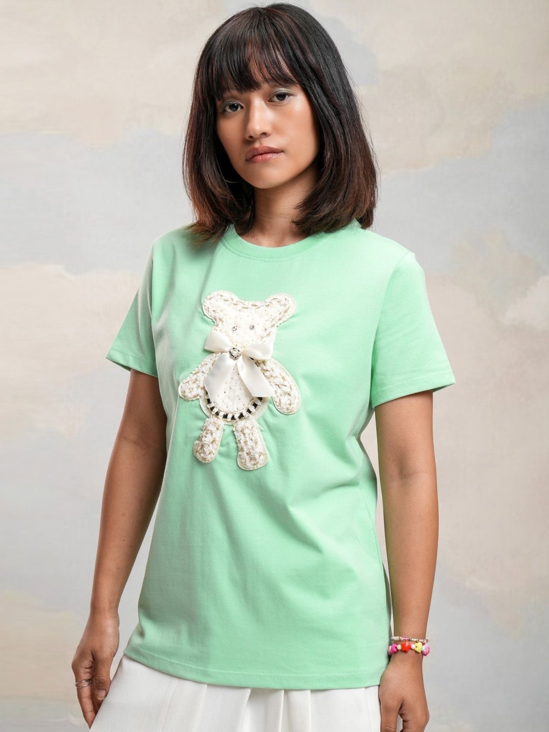 

Street By Tokyo Talkies Women Biker Printed Applique T-shirt, Green
