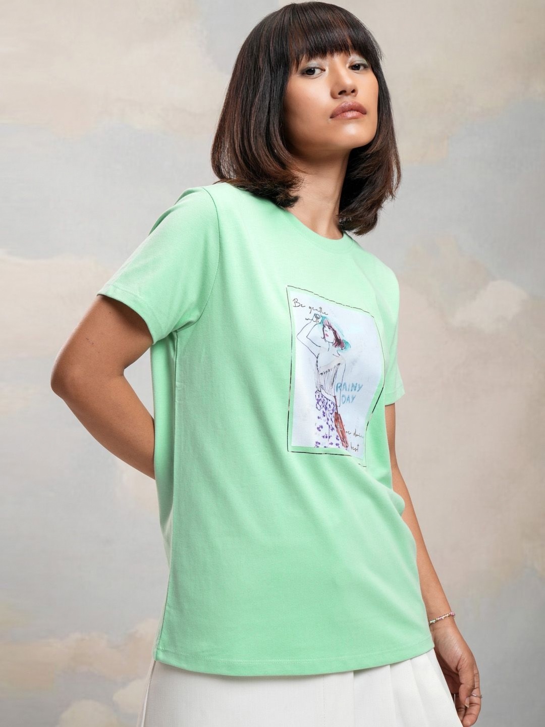 

Street By Tokyo Talkies Women Floral Printed Drop-Shoulder Sleeves Pockets T-shirt, Green