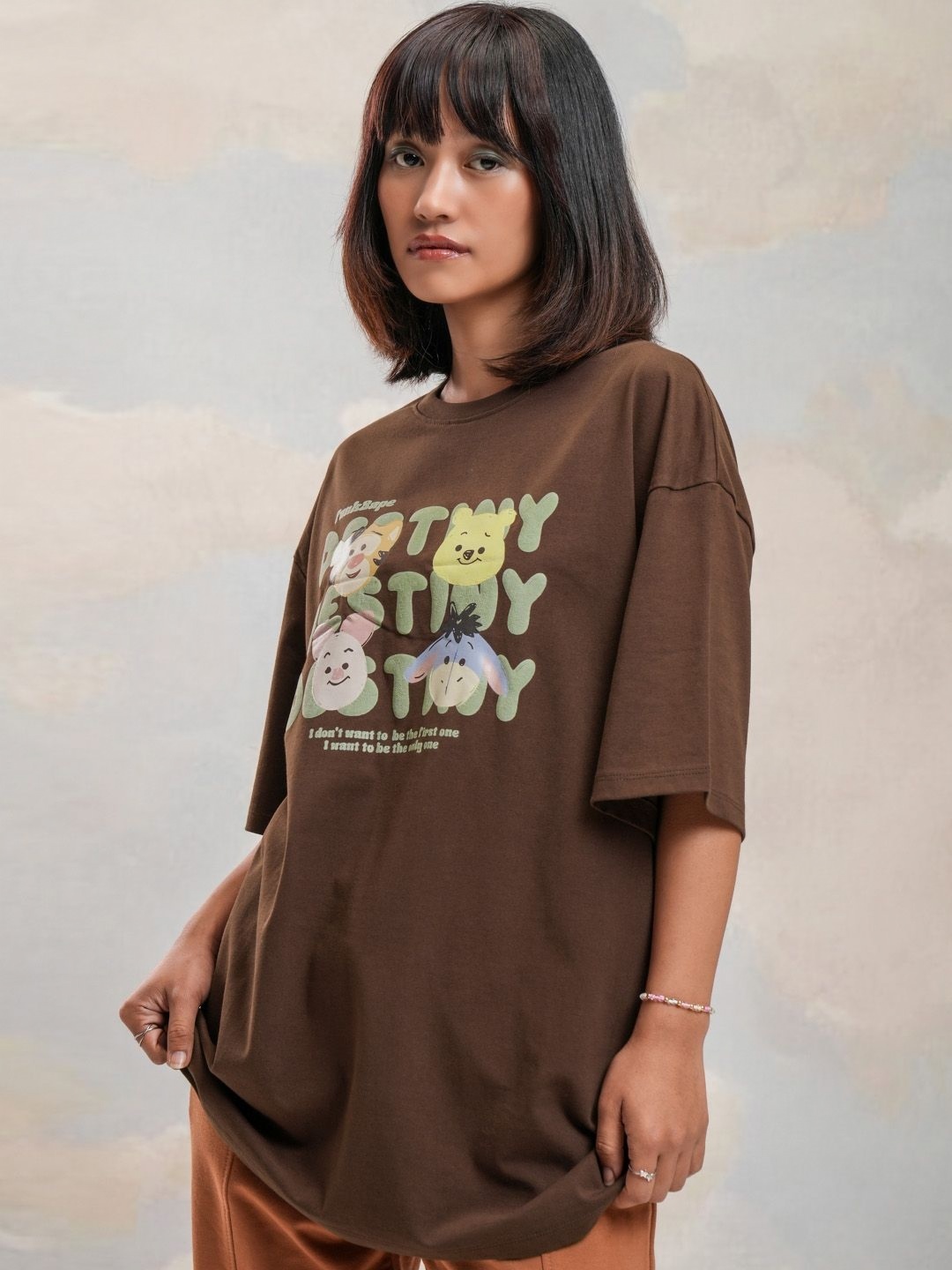 

Street By Tokyo Talkies Women Printed Applique T-shirt, Coffee brown
