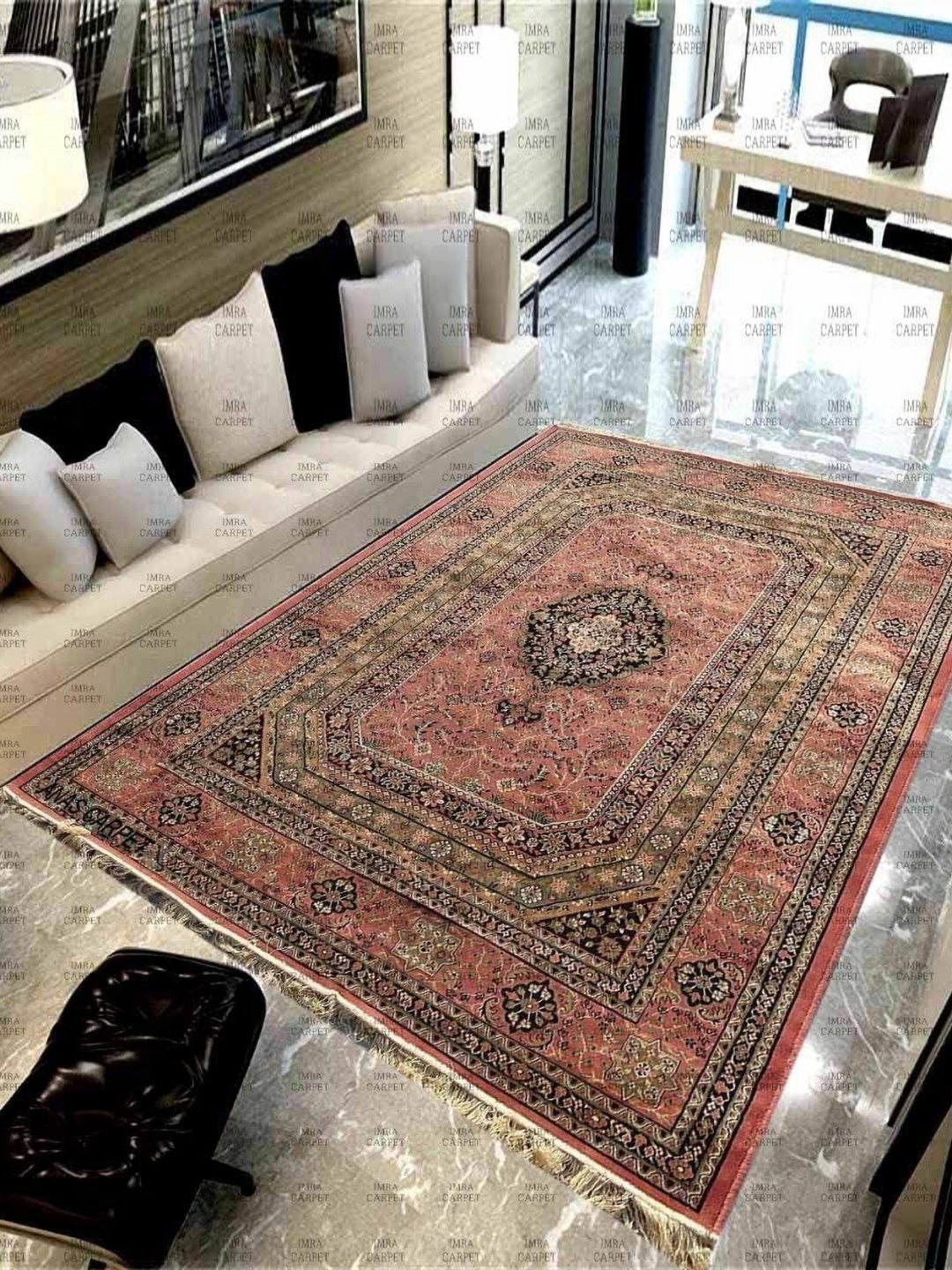 

IMRA CARPET Peach & Beige Floral Woollen Rectangle Carpet
