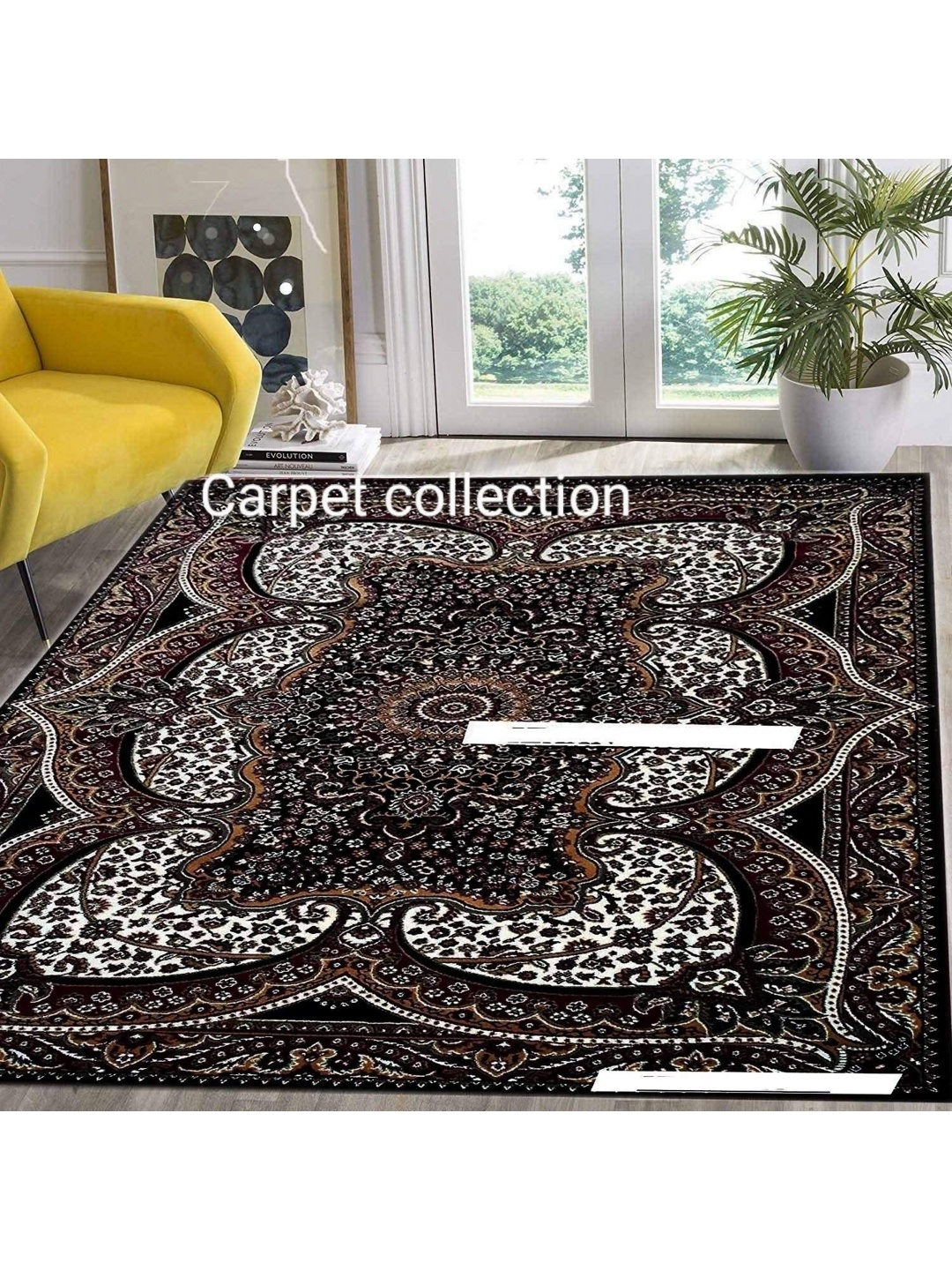 

IMRA CARPET Black Ethnic Motifs Printed Woollen Carpet