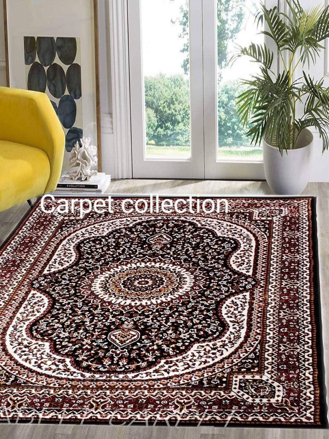

IMRA CARPET Black & Red Floral Printed Woollen Traditional Carpet