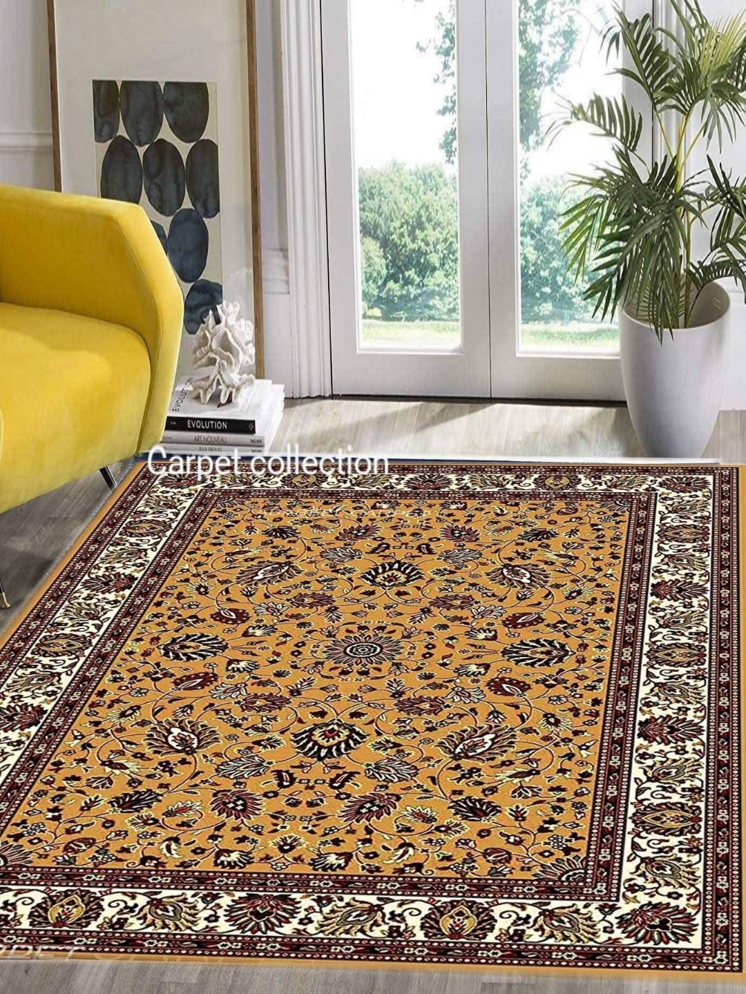 

IMRA CARPET Orange & Beige Floral Printed Woollen Carpet