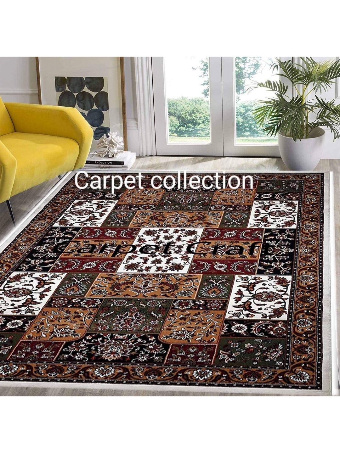 

IMRA CARPET Black & White Floral Anti-Skid Traditional Carpet