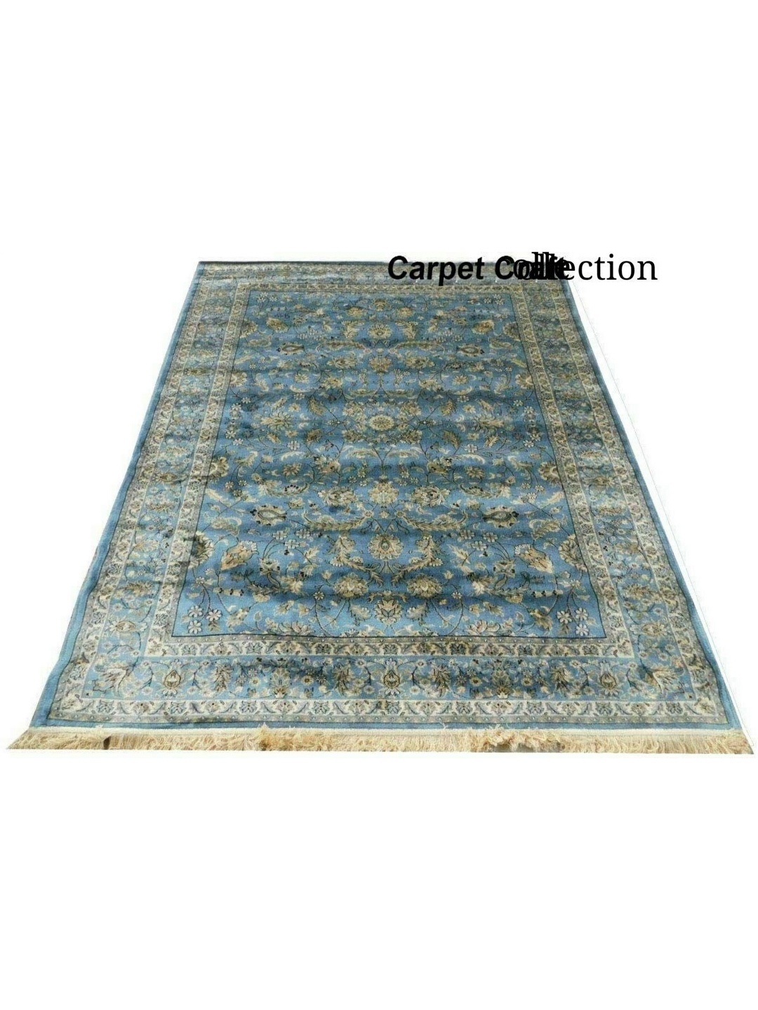 

IMRA CARPET Blue & Beige Floral Rectangle Cotton Canvas Carpet