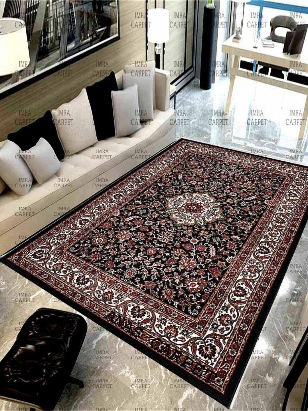 

IMRA CARPET Black & Red Floral Shaggy Rectangle Woollen Carpet