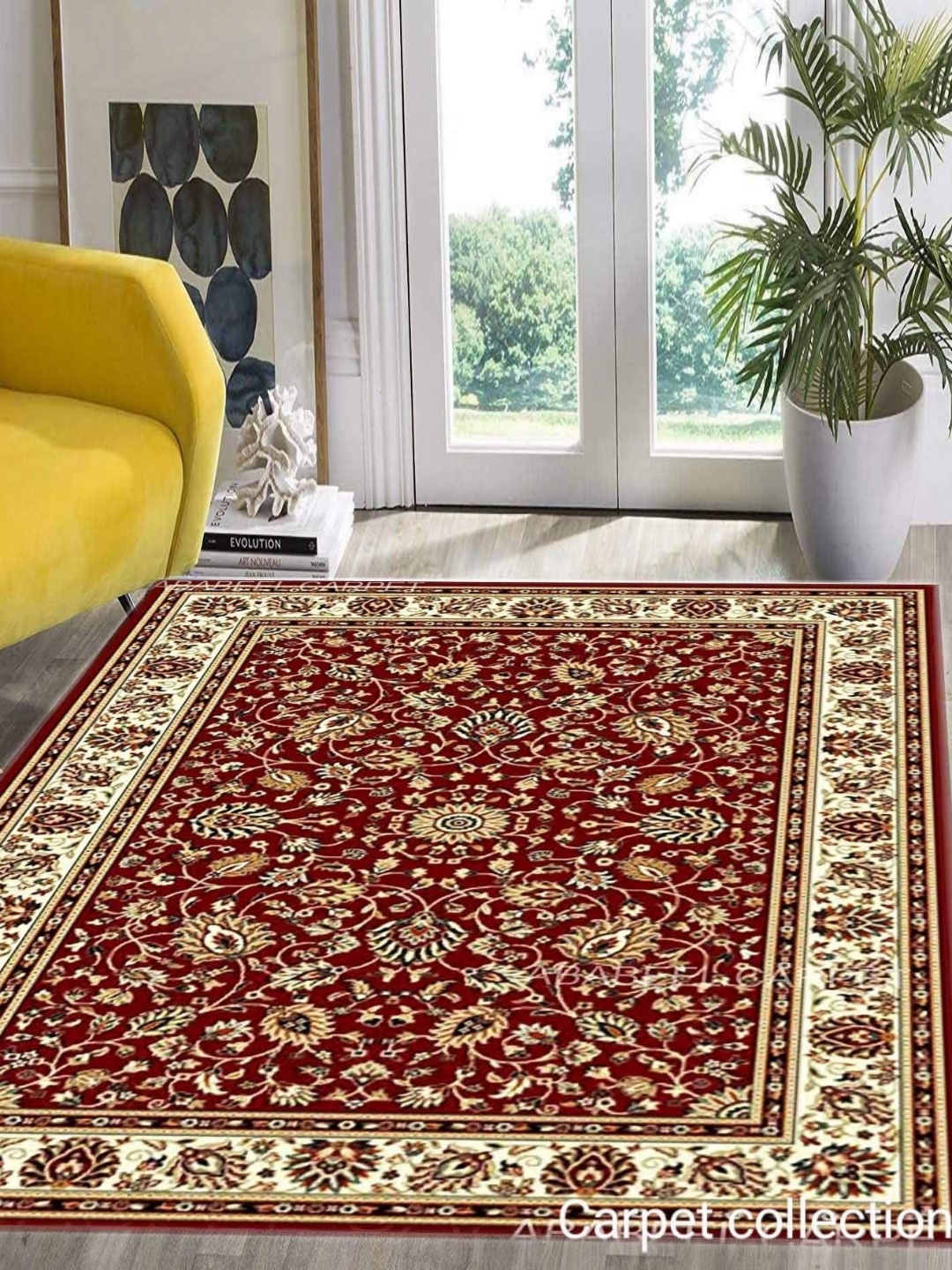 

IMRA CARPET Maroon & Beige Floral Shaggy Woollen Carpet