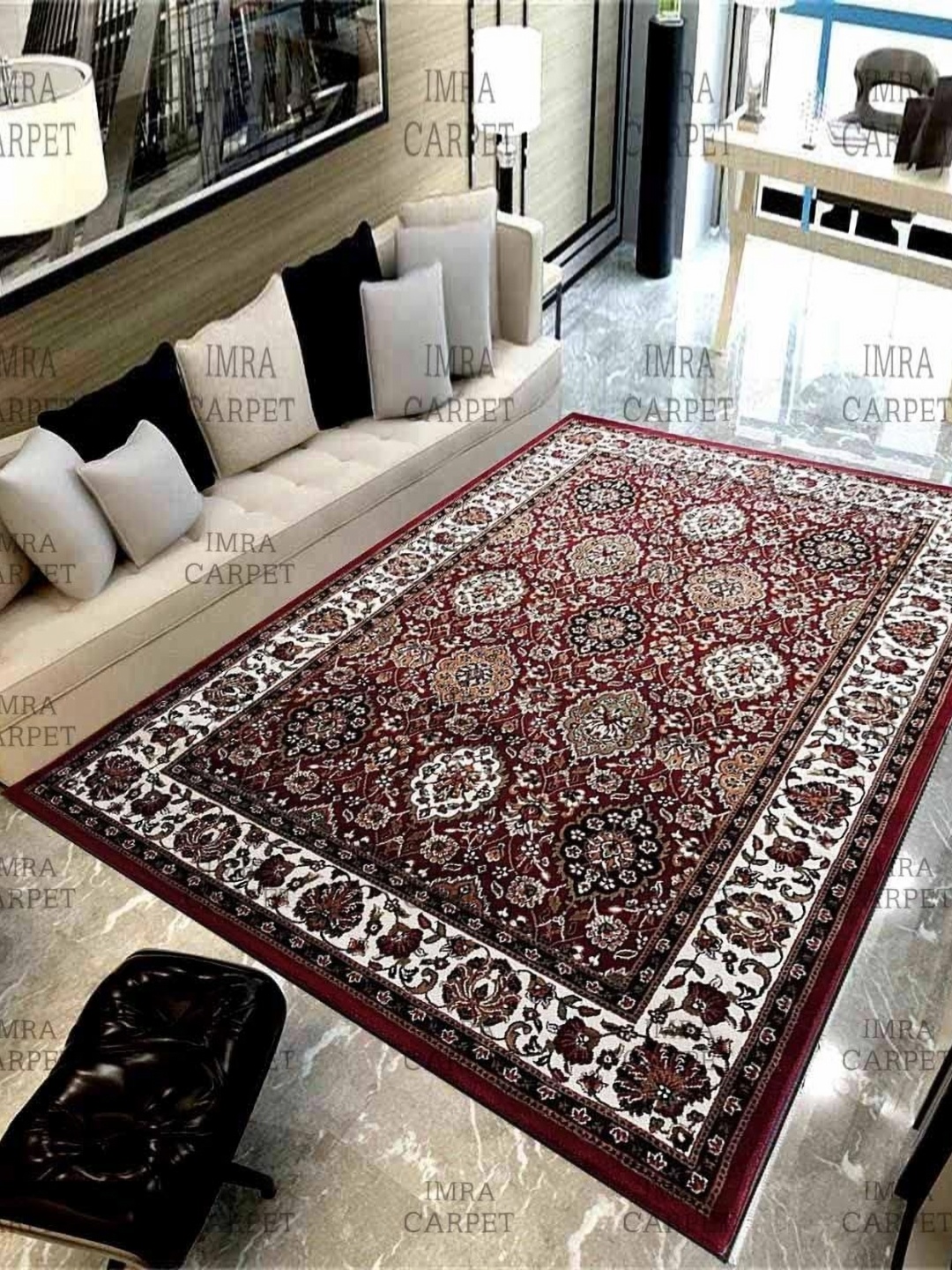 

IMRA CARPET Maroon Floral Printed Shaggy Carpet