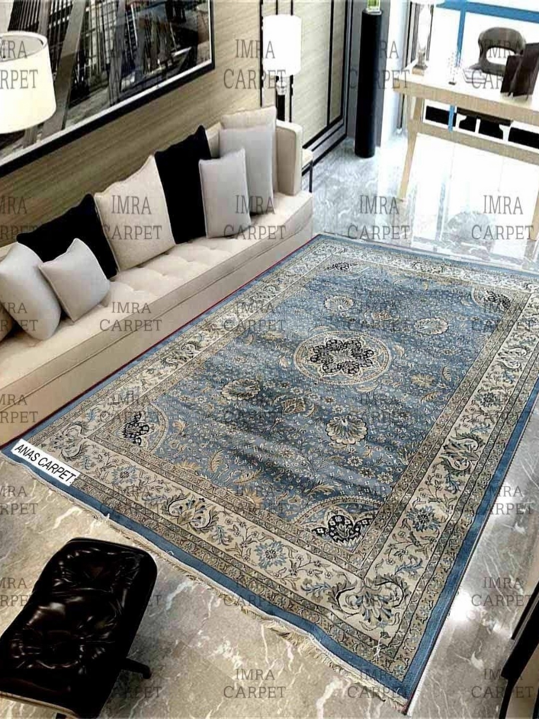 

IMRA CARPET Blue & Beige Floral Printed Woollen Carpet