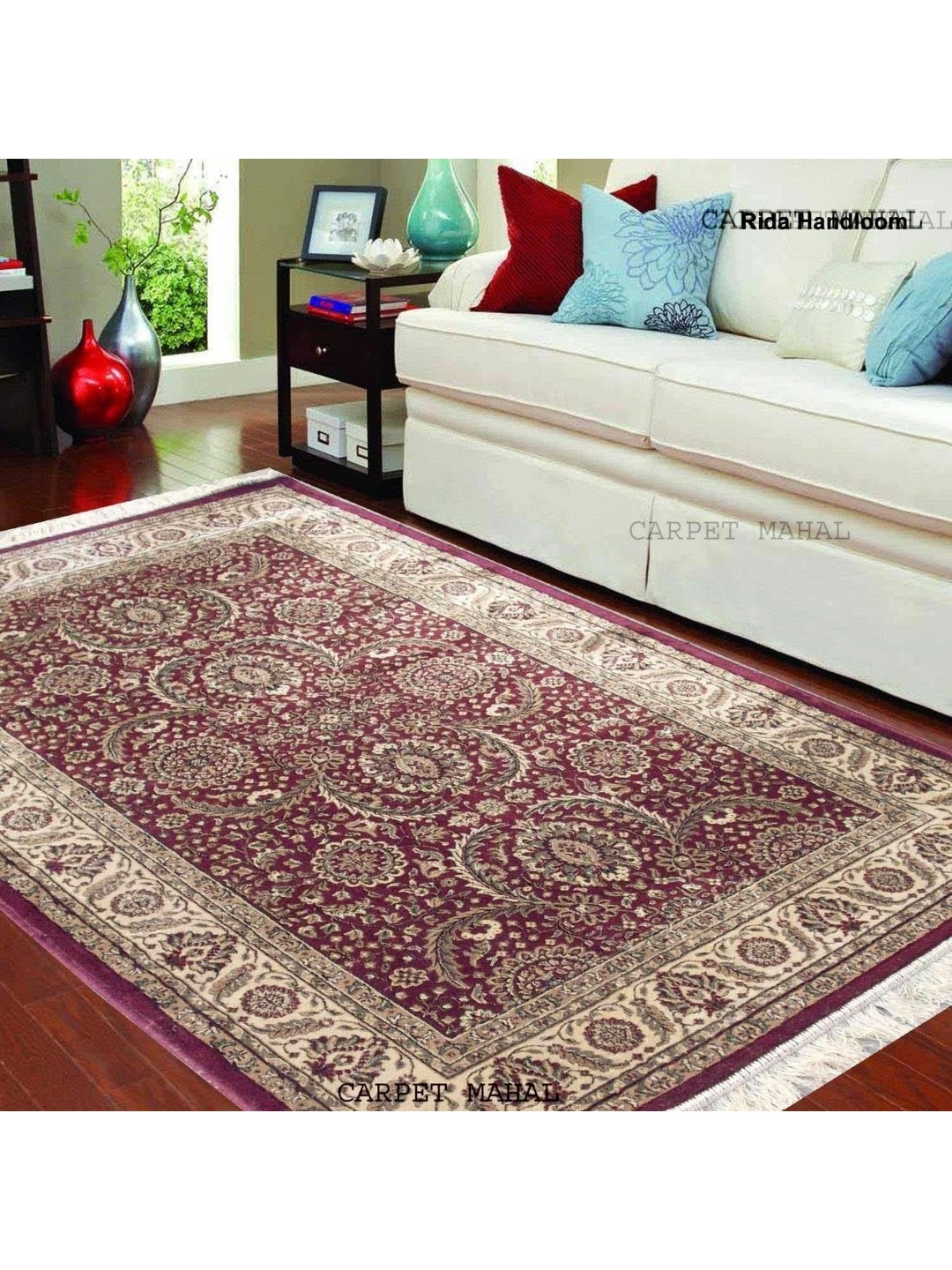 

IMRA CARPET Maroon Floral Handmade Polyester Carpet
