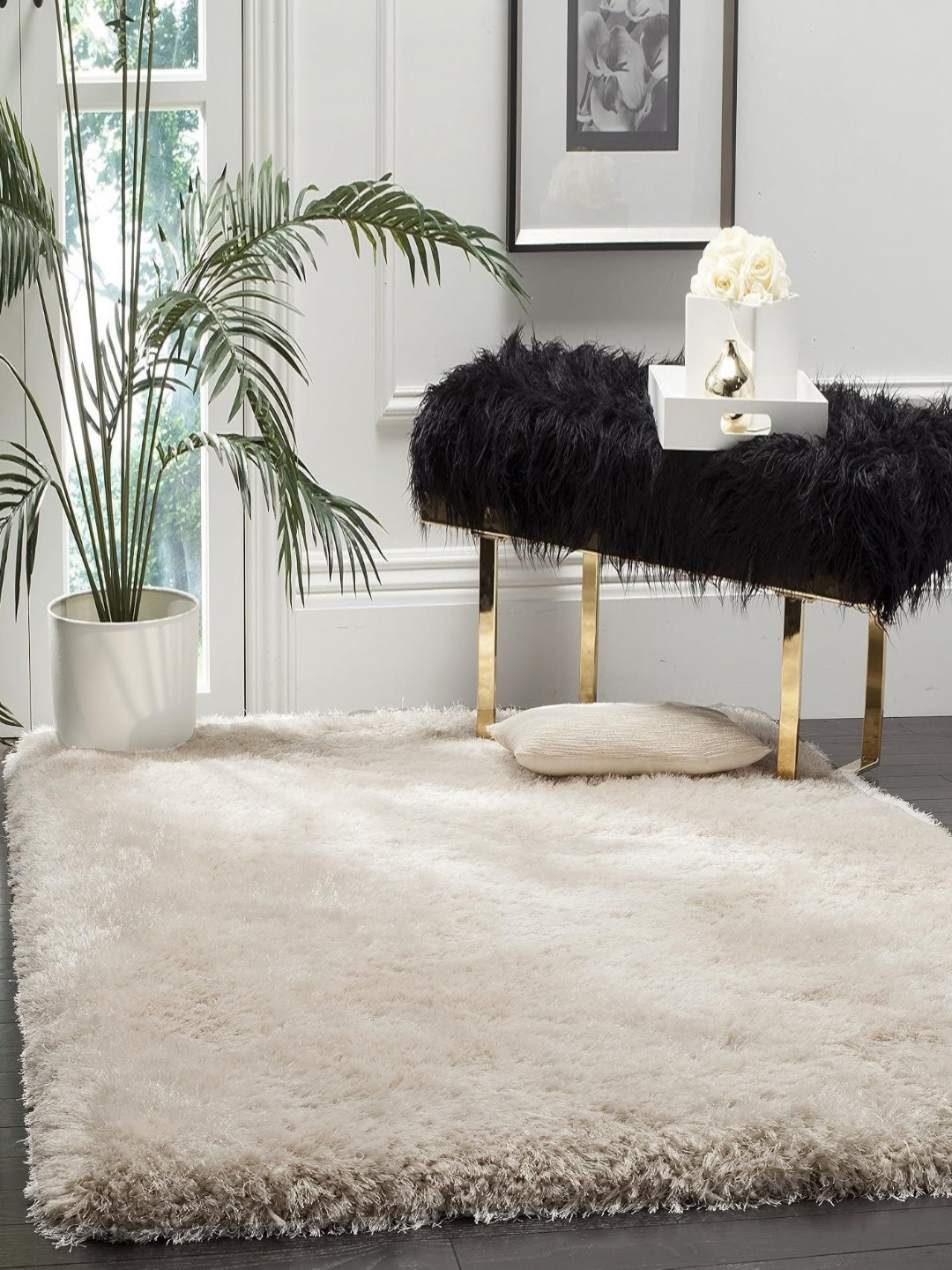 

IMRA CARPET White Rectangle Shaggy Carpet