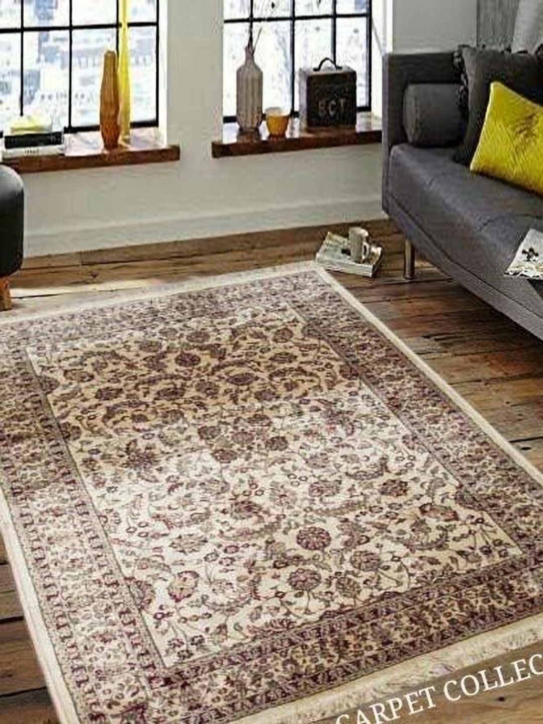 

IMRA CARPET Cream & Brown Floral Printed Carpet