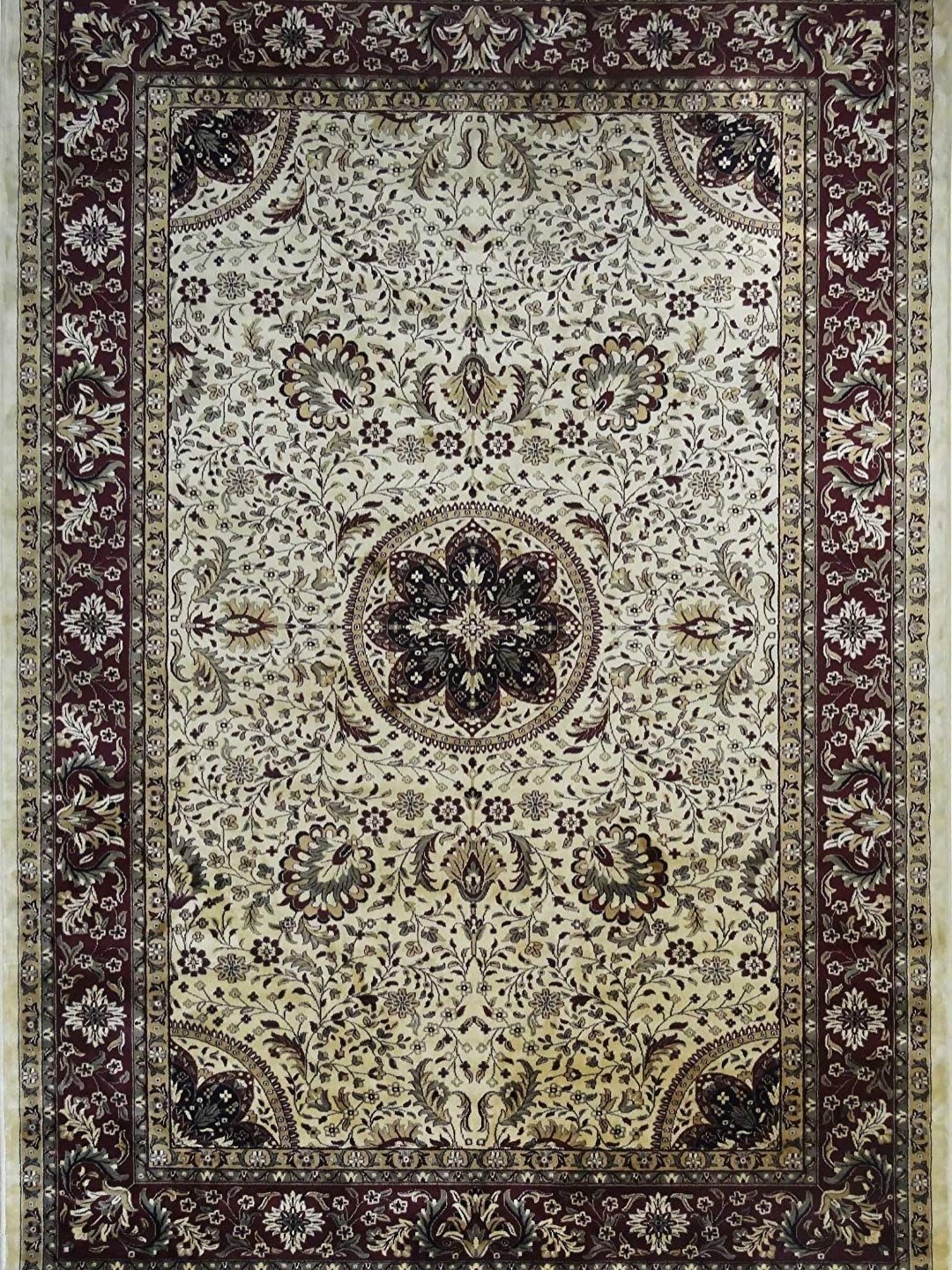 

IMRA CARPET Maroon & Beige Floral Printed Shaggy Carpet