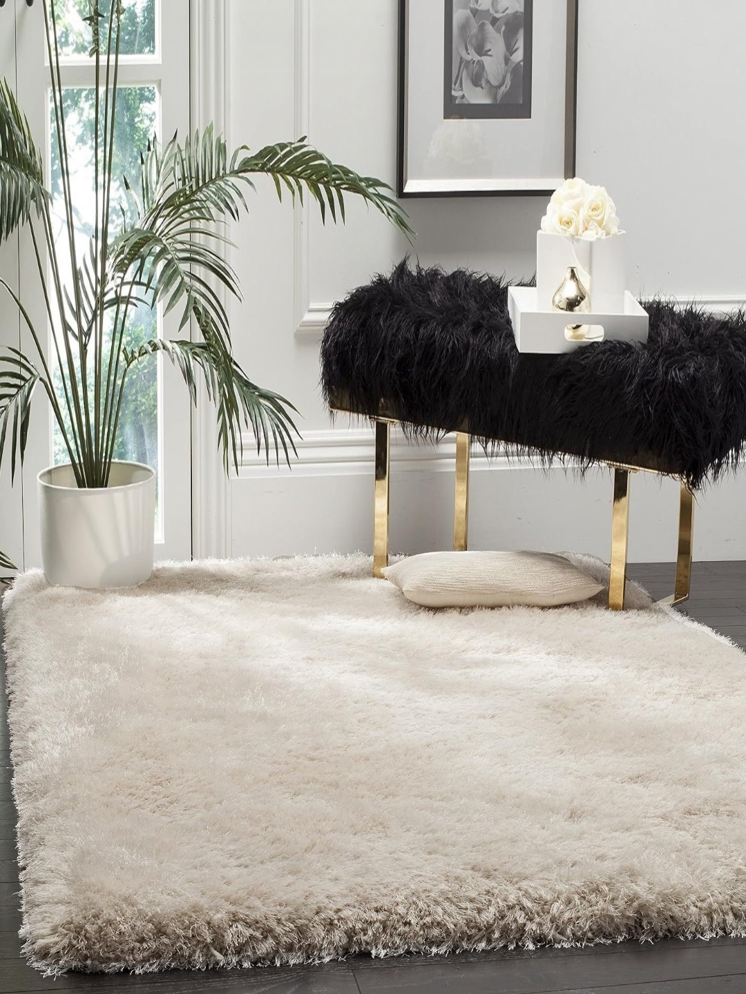 

IMRA CARPET Off White Rectangular Shaggy Carpet