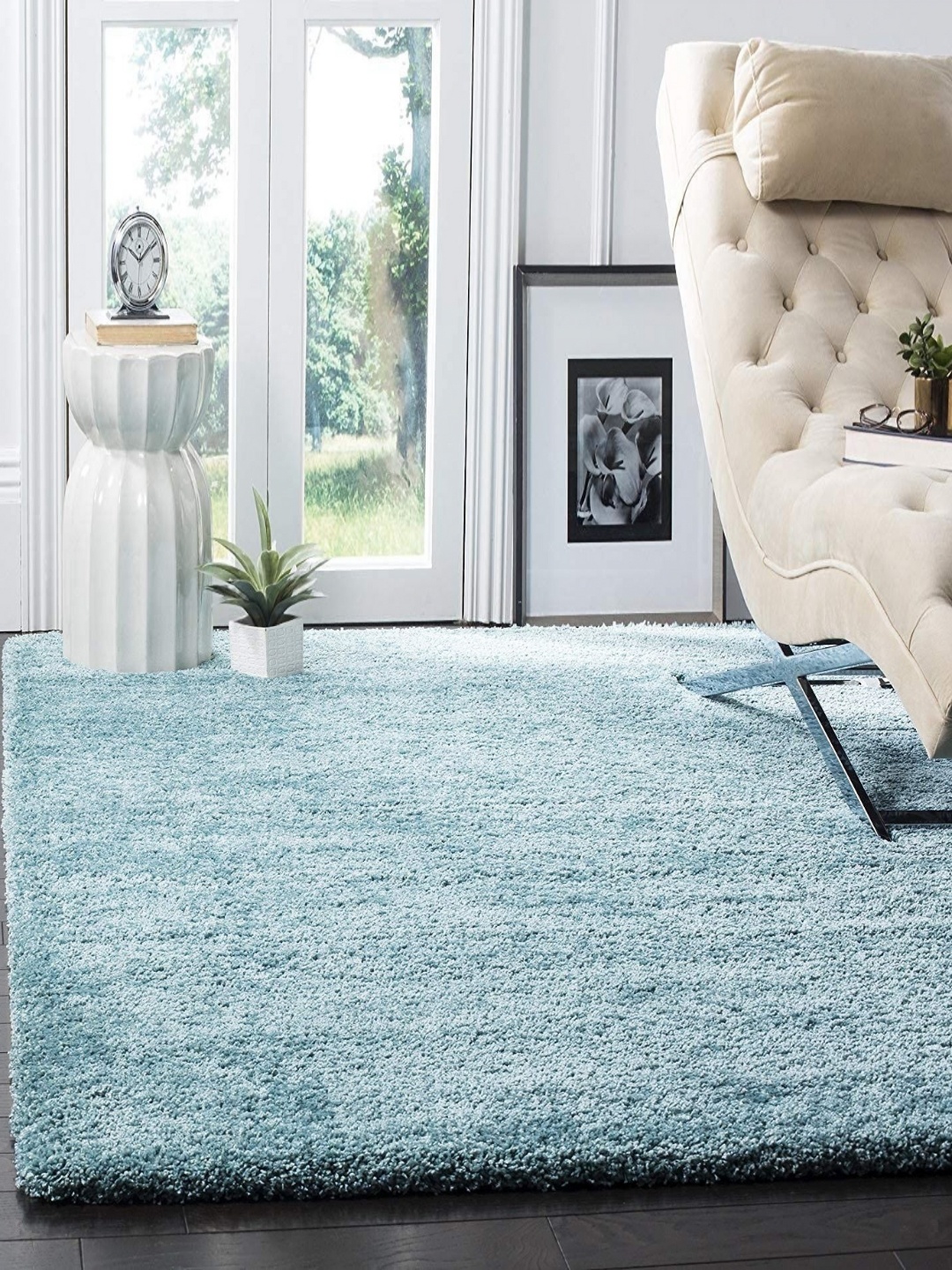 

IMRA CARPET Turquoise Blue Textured Shaggy Carpet
