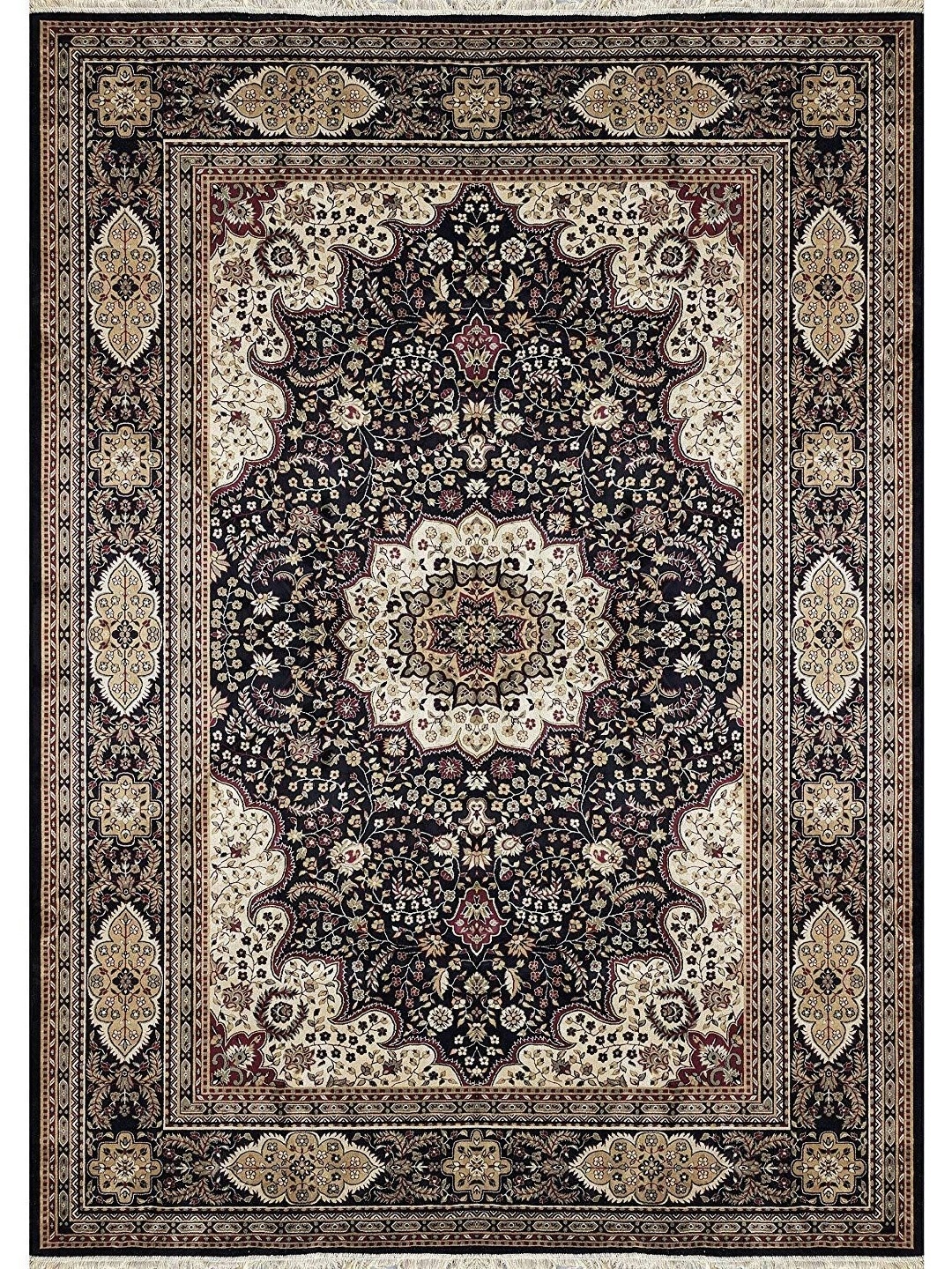 

IMRA CARPET Black & Beige Floral Rectangle Carpet