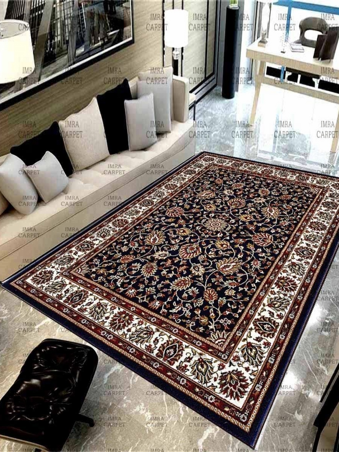 

IMRA CARPET Black Floral Printed Carpet