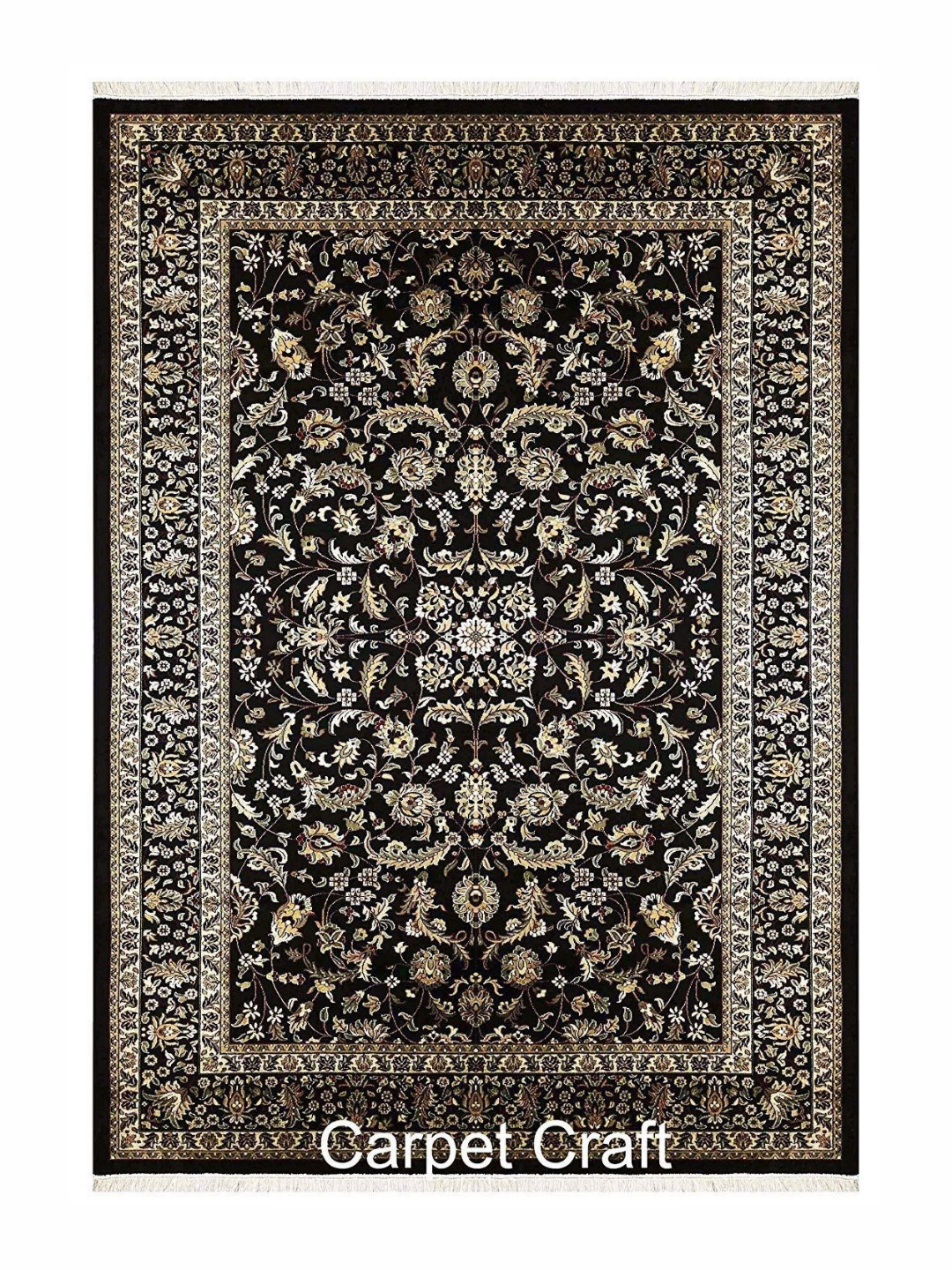 

IMRA CARPET Black & Beige Floral Rectangle Carpet