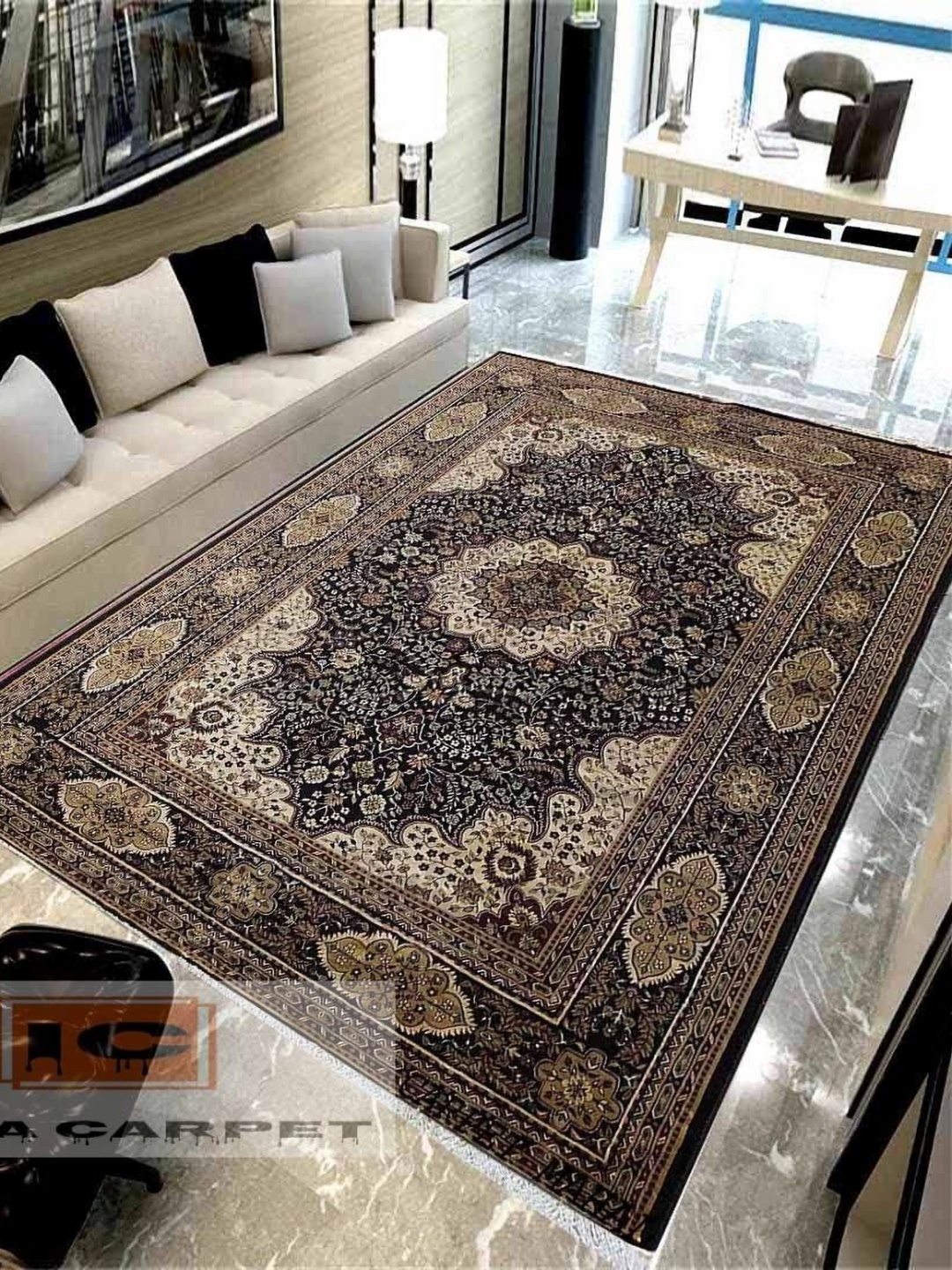 

IMRA CARPET Black & Brown Floral Shaggy Rectangle Woollen Carpet