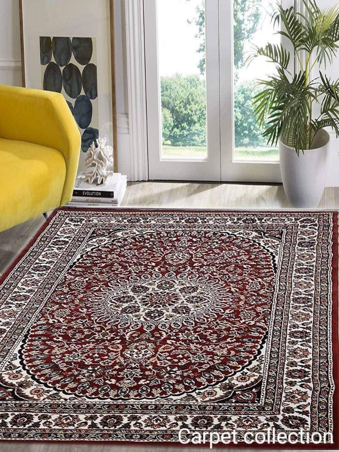 

IMRA CARPET Maroon & White Floral Printed Woollen Rectangular Traditional Carpet