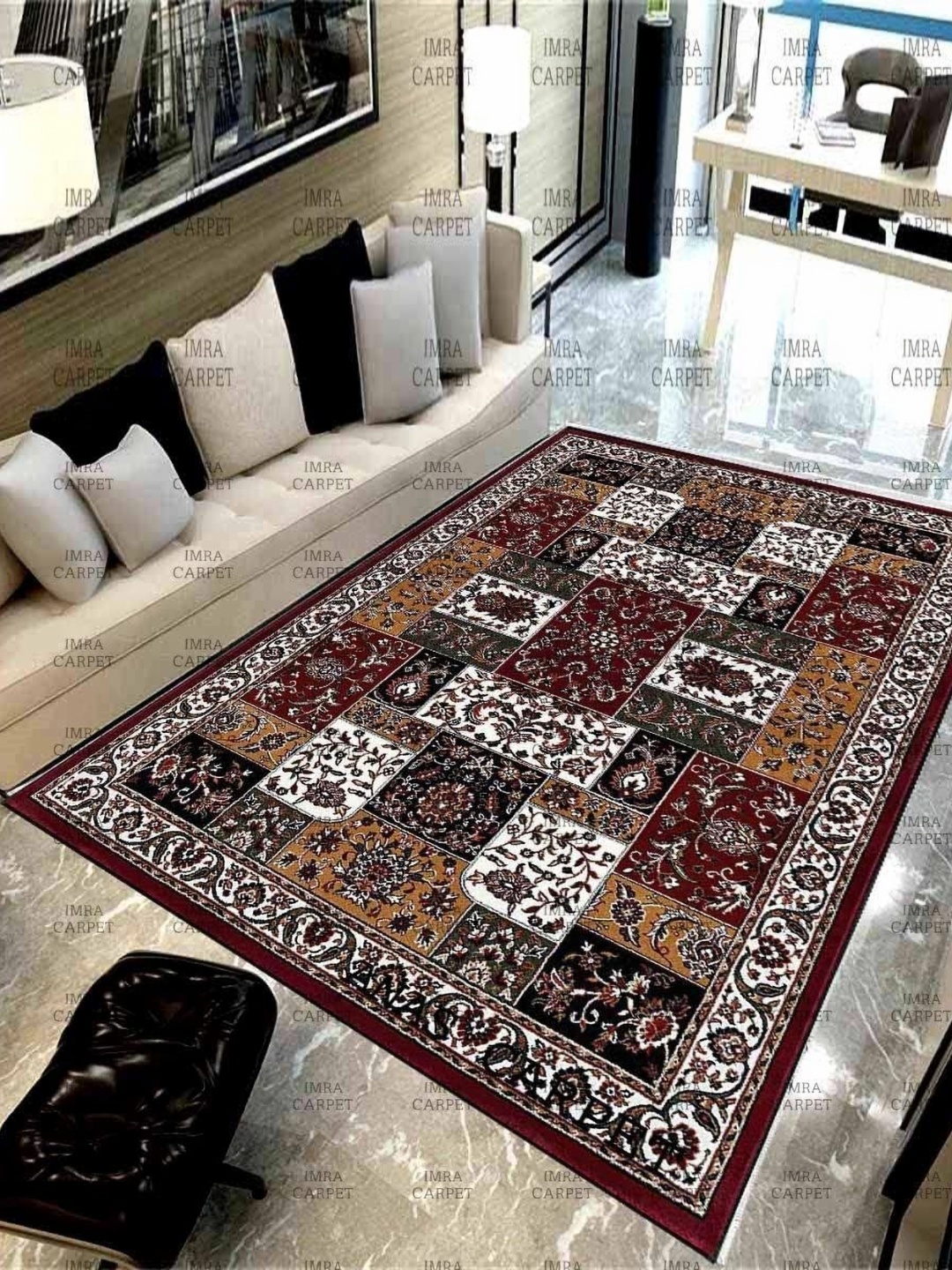 

IMRA CARPET Maroon & White Ethnic Motifs Woollen Rectangle Carpet