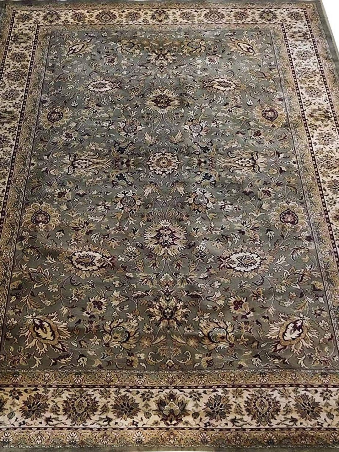 

IMRA CARPET Green & Cream Floral Rectangular Carpet
