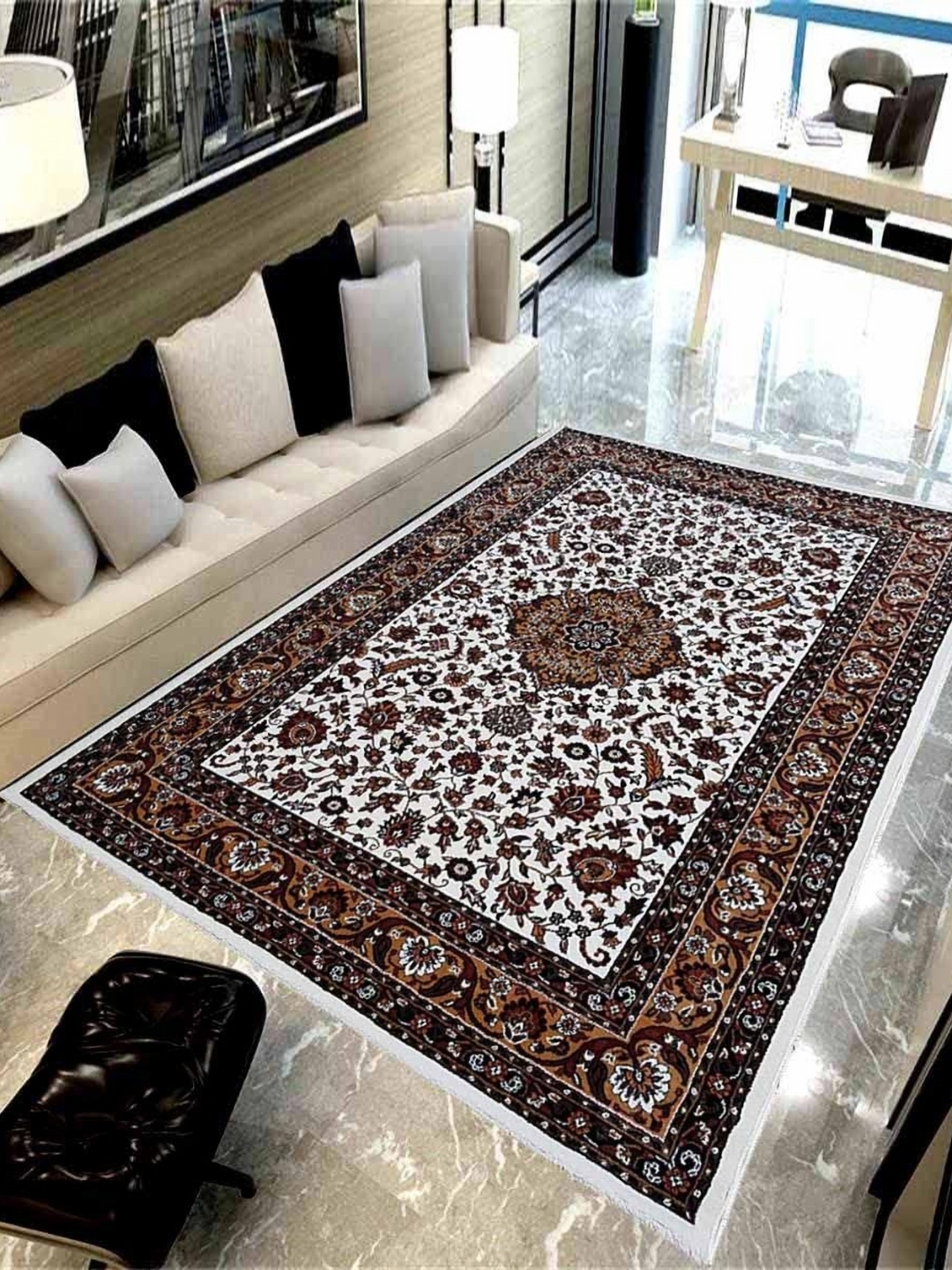 

IMRA CARPET Brown & Red Floral Anti Skid Rectangle Carpet