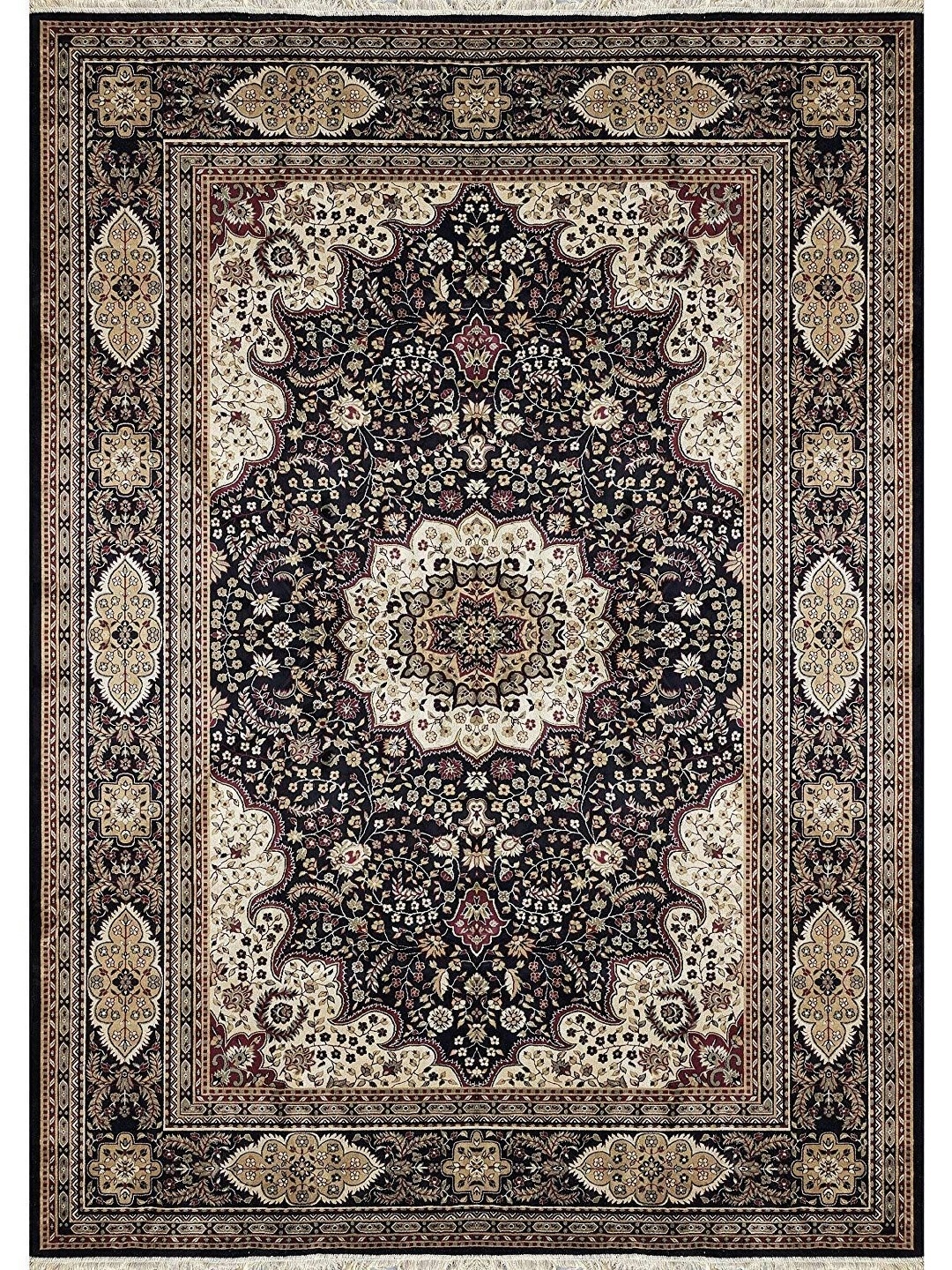 

IMRA CARPET Black & Beige Floral Printed Rectangular Traditional Carpet