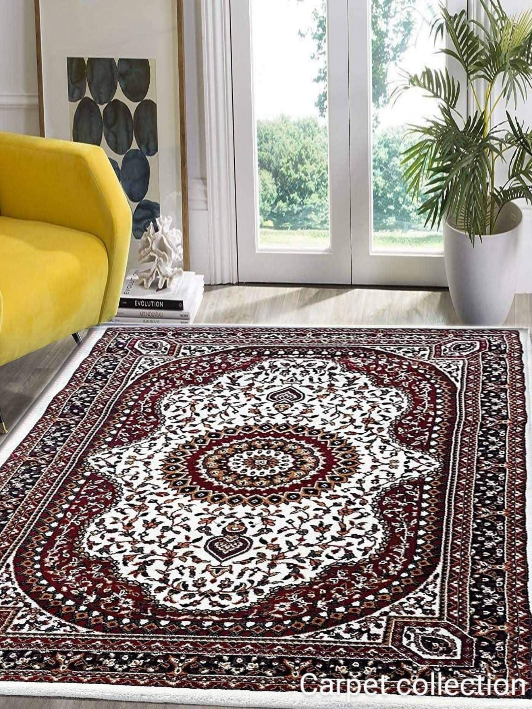 

IMRA CARPET Maroon & White Floral Rectangle Woollen Carpet